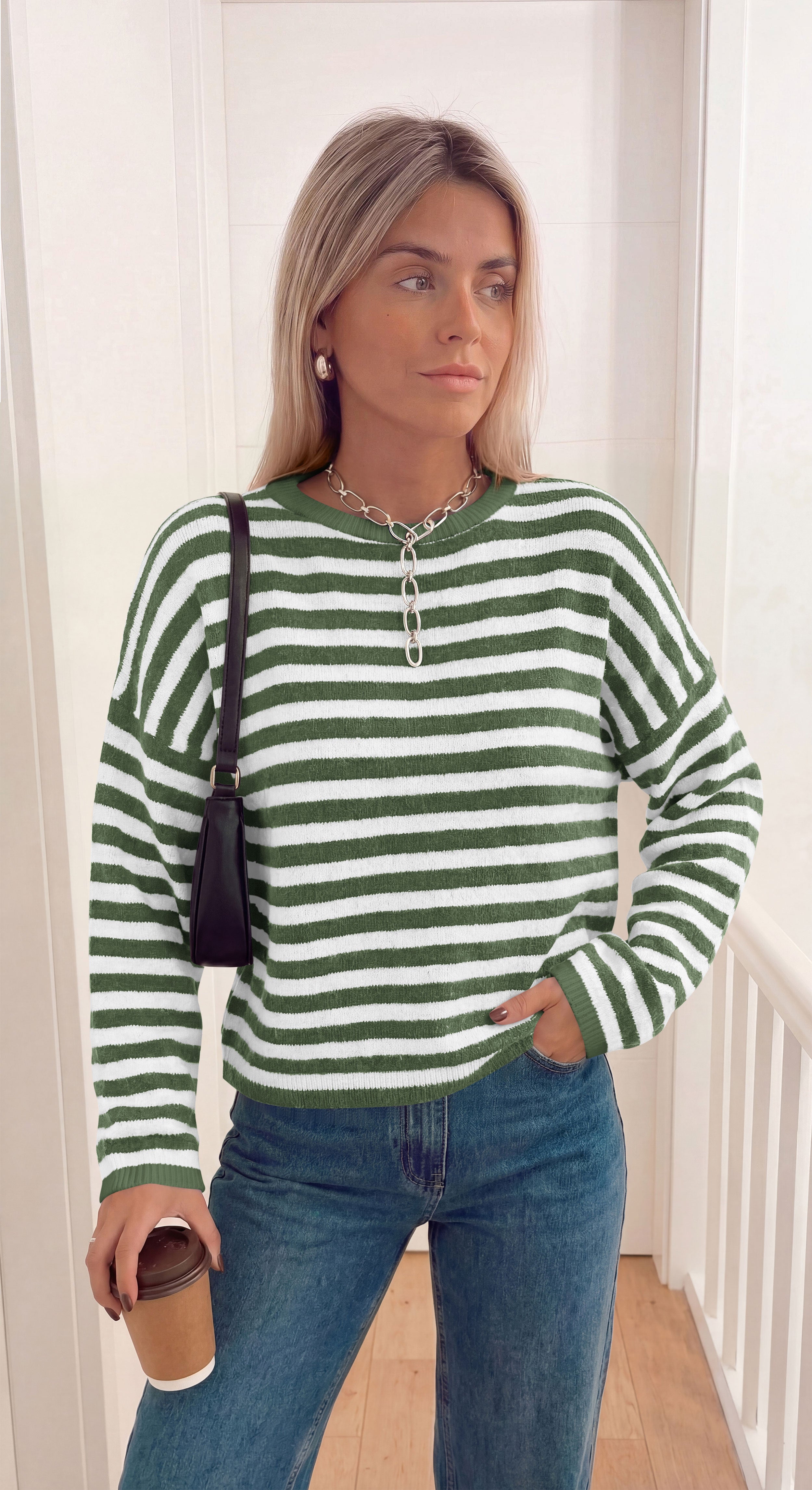 BTFBM Women's Lightweight Oversized Striped Sweater | Soft Knit Cozy Sweaters, Crew Neck Long Sleeve Pullover, y2k Color Block, Casual Holiday Outfits, Winter Fall Clothes 2026
