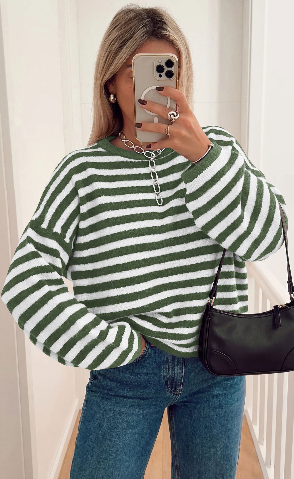 BTFBM Women's Lightweight Oversized Striped Sweater | Soft Knit Cozy Sweaters, Crew Neck Long Sleeve Pullover, y2k Color Block, Casual Holiday Outfits, Winter Fall Clothes 2026