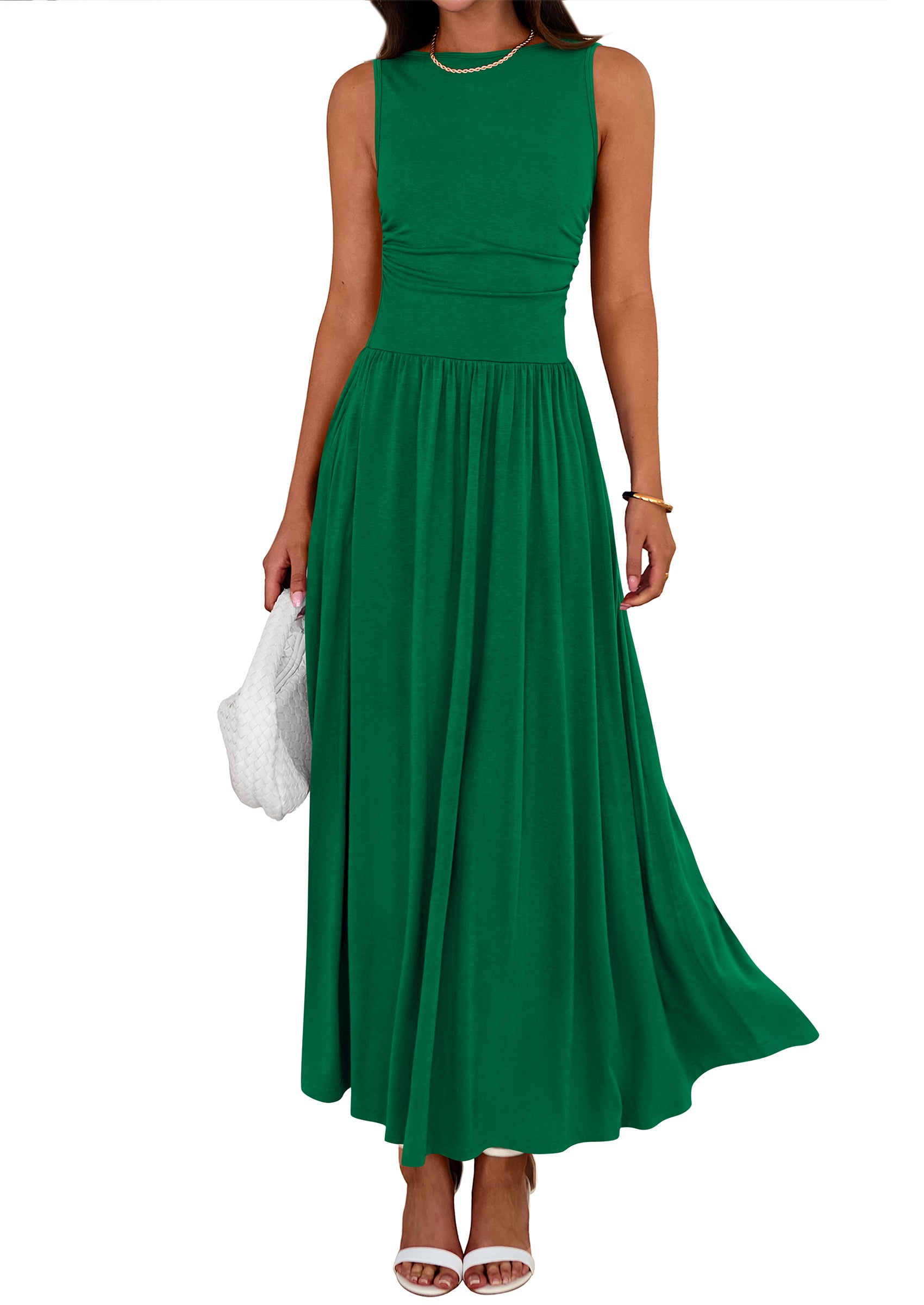 BTFBM Summer Maxi Dresses for Women 2026 Spring Sleeveless Casual Ruched High Waisted Long Sundress Flowy Beach Dress