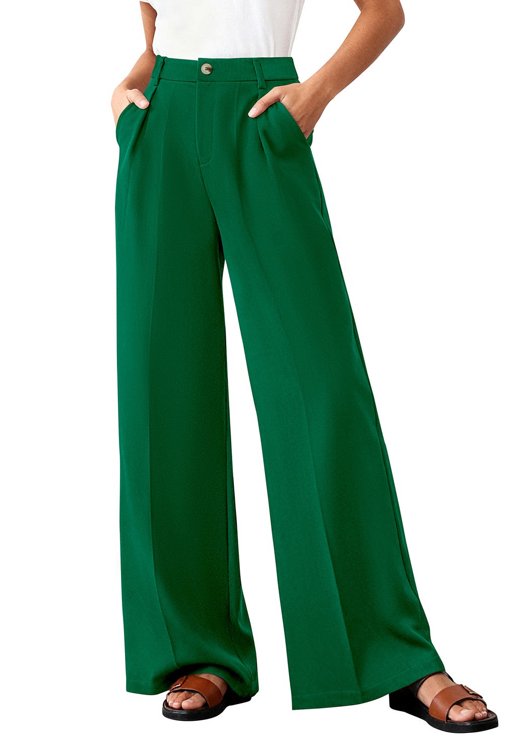 BTFBM Wide Leg Pants Woman 2026 High Waisted Button Business Casual Dressy Trousers Office Work Palazzo Pants Pockets