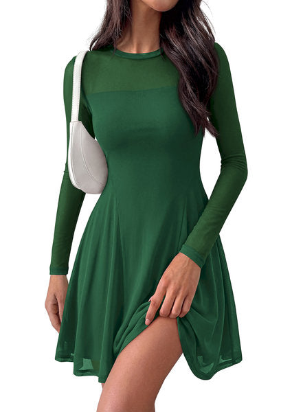 BTFBM Women’s Mini Dress Sheer Mesh Long Sleeve Flowy A Line Casual Cocktail Party Going Out Dresses 2026 Fall Fashion