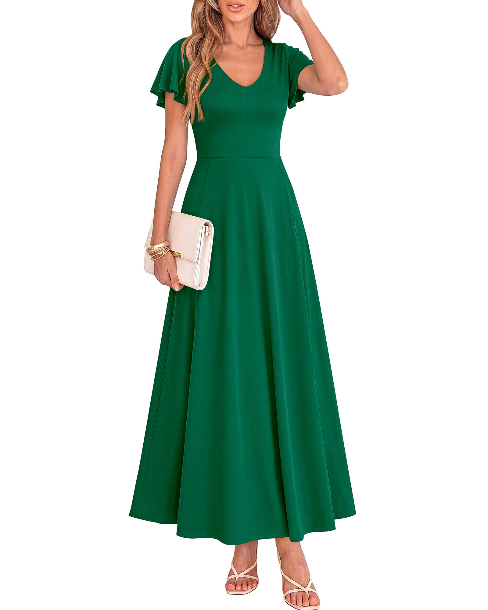 BTFBM Formal Dresses for Women Summer Outfits V Neck Ruffle Sleeve A Line Maxi Elegant Cocktail Wedding Guest Dress 2026