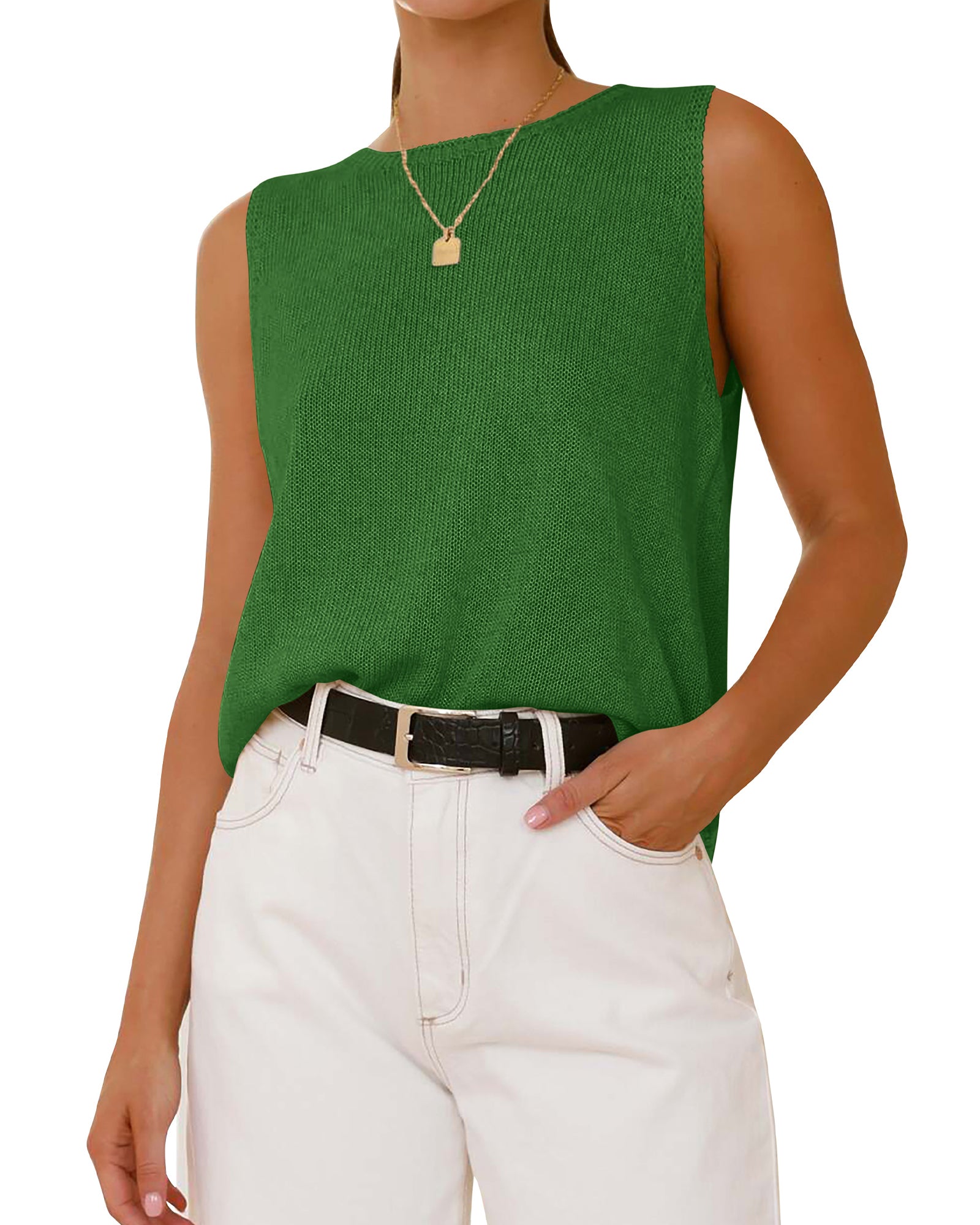BTFBM Sleeveless Sweater Tops for Women 2026 Crew Neck Lightweight Casual Loose Tank Summer Outfits Fashion Clothing