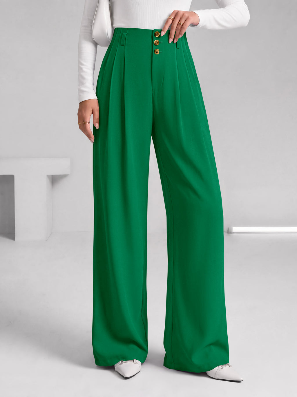 BTFBM Wide Leg Dress Pants Women Business Casual Outfits | Elastic High Waisted Palazzo Pants, Button Zip Up Closure, Pleated Office Work Trousers With Pockets, Fall Fashion 2026