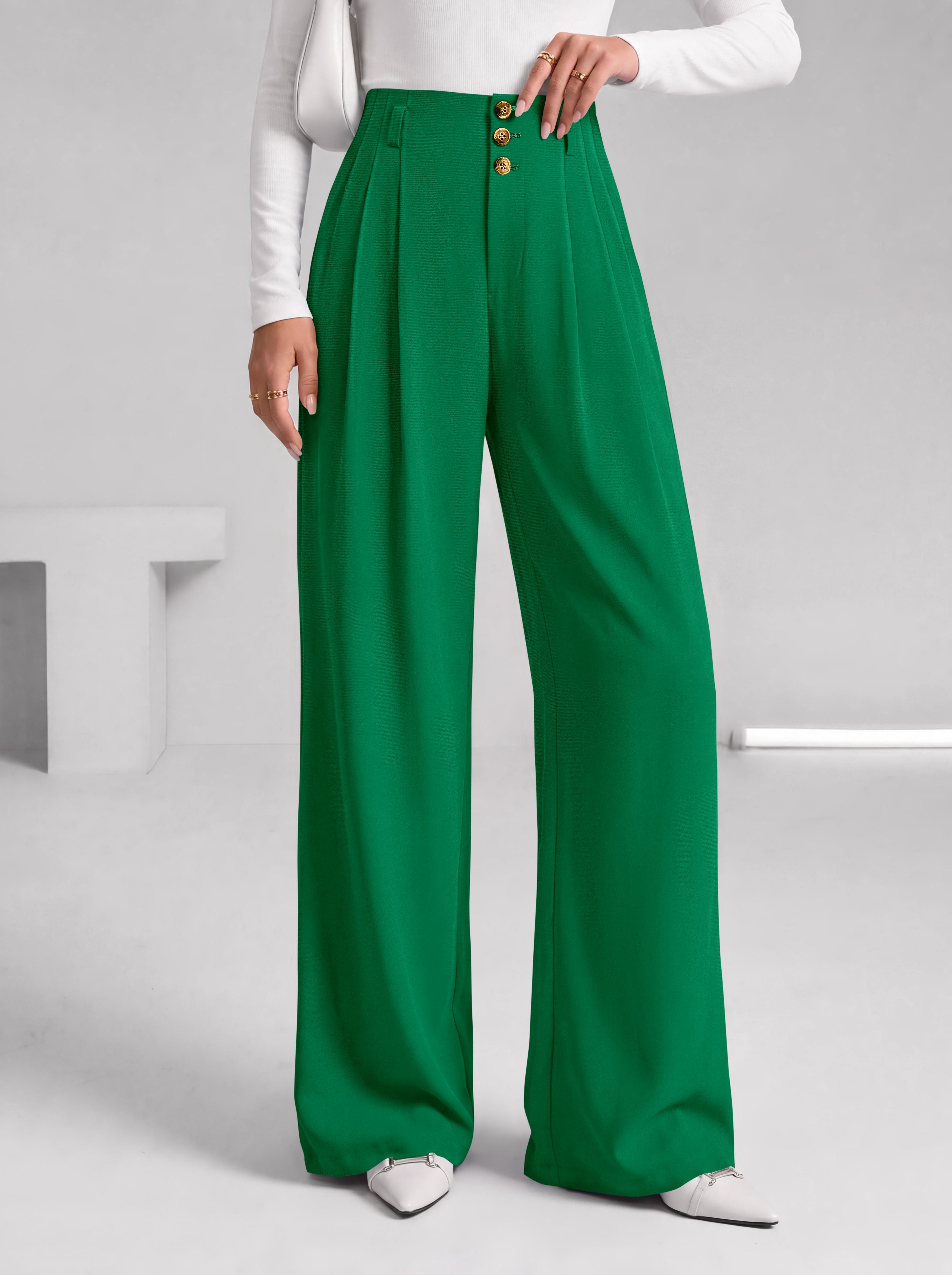 BTFBM Wide Leg Dress Pants Women Business Casual Outfits | Elastic High Waisted Palazzo Pants, Button Zip Up Closure, Pleated Office Work Trousers With Pockets, Fall Fashion 2026