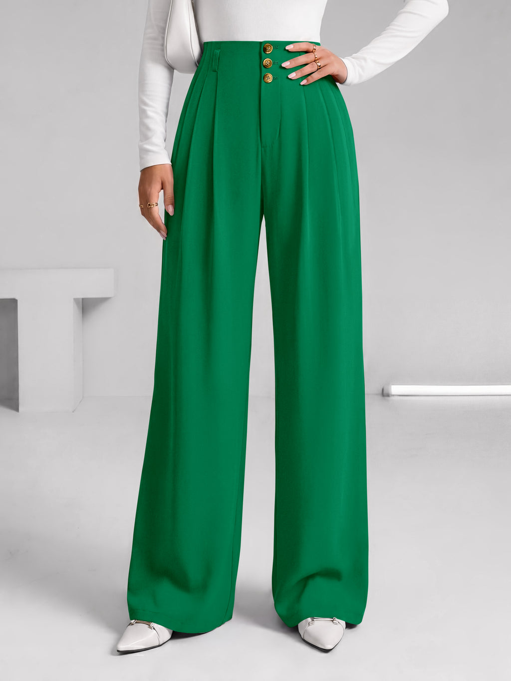 BTFBM Wide Leg Dress Pants Women Business Casual Outfits | Elastic High Waisted Palazzo Pants, Button Zip Up Closure, Pleated Office Work Trousers With Pockets, Fall Fashion 2026