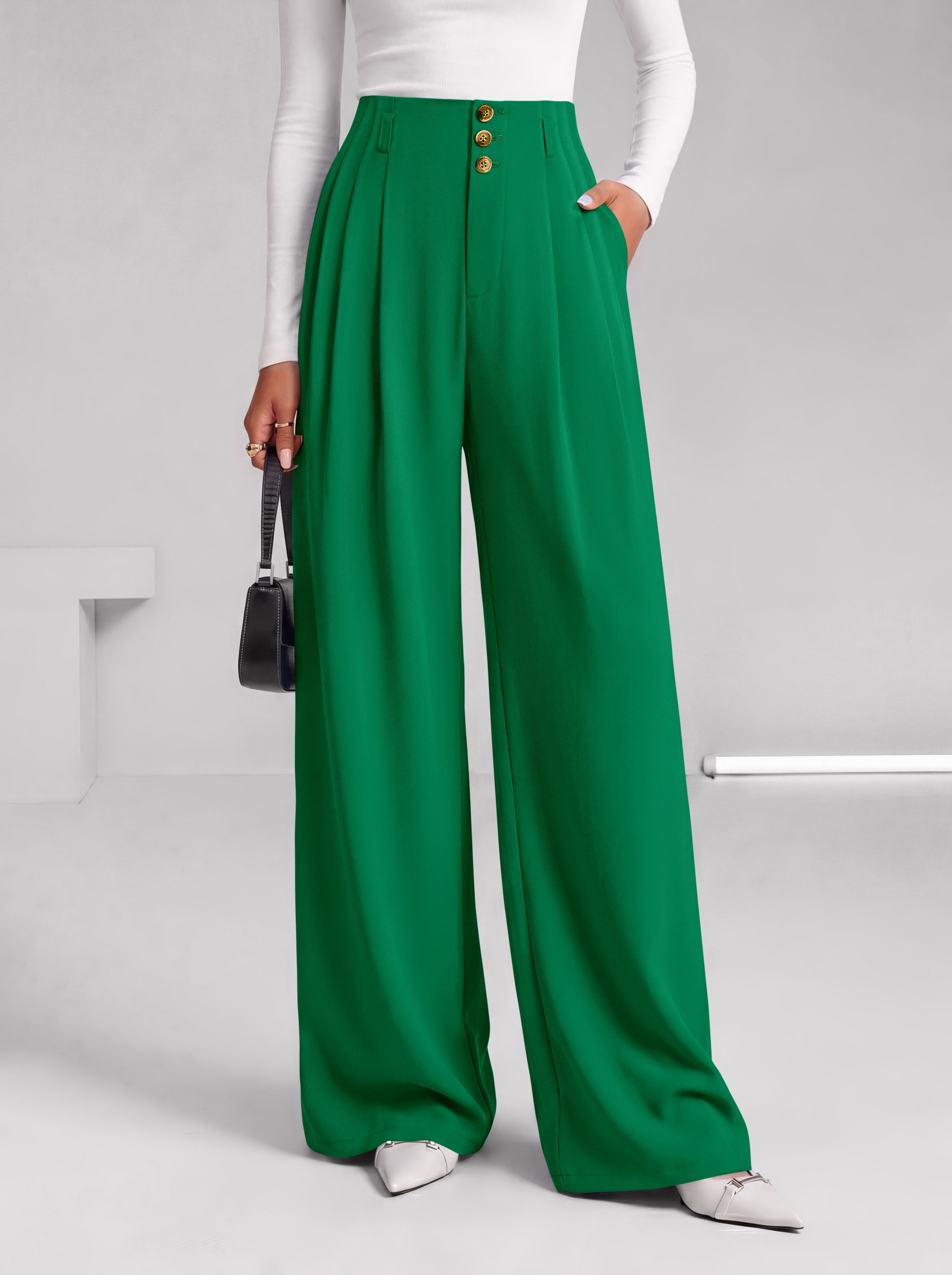 BTFBM Wide Leg Dress Pants Women Business Casual Outfits | Elastic High Waisted Palazzo Pants, Button Zip Up Closure, Pleated Office Work Trousers With Pockets, Fall Fashion 2026