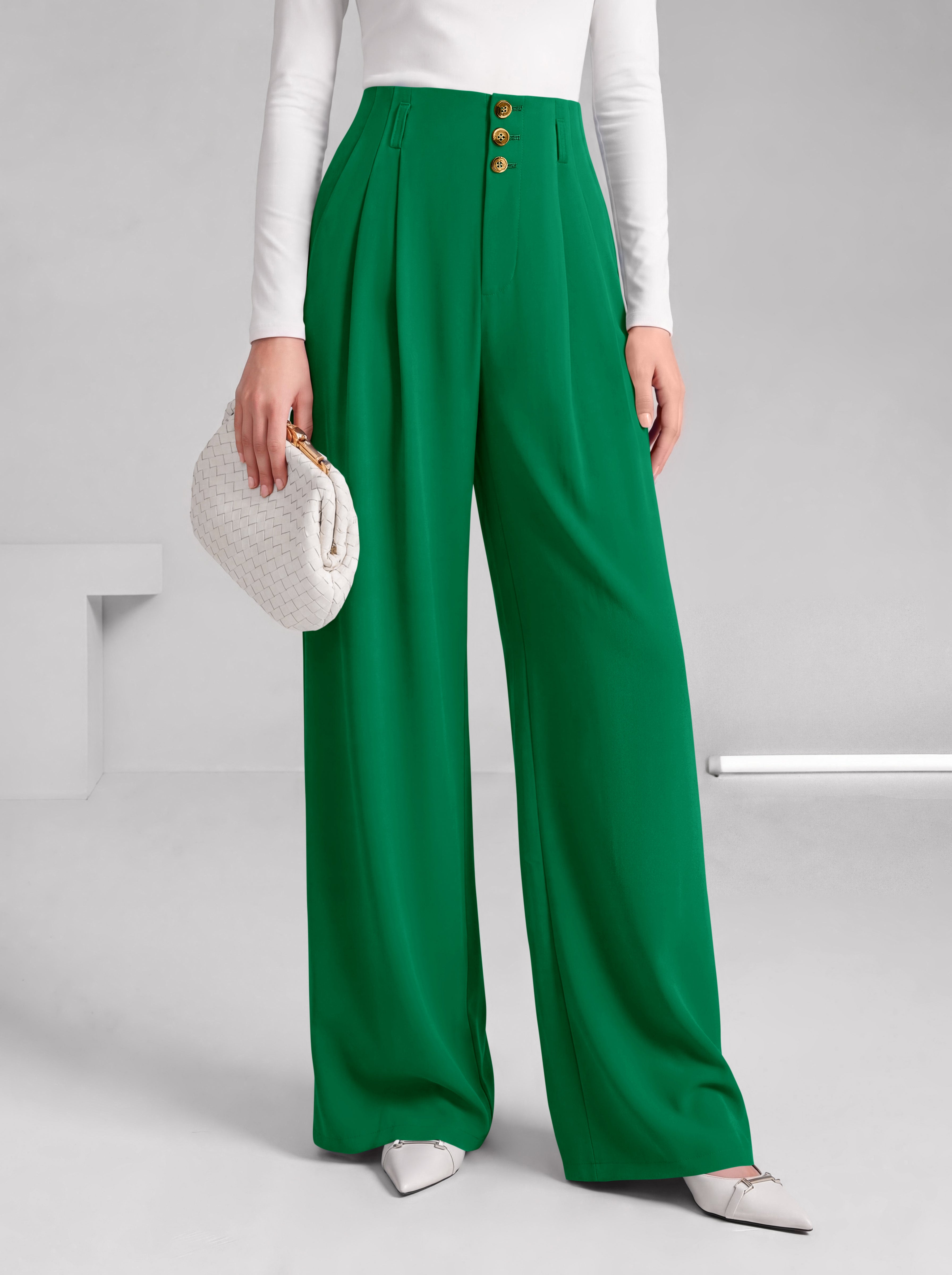 BTFBM Wide Leg Dress Pants Women Business Casual Outfits | Elastic High Waisted Palazzo Pants, Button Zip Up Closure, Pleated Office Work Trousers With Pockets, Fall Fashion 2026