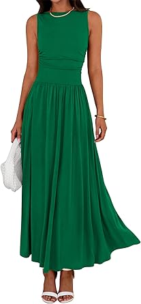 BTFBM Summer Maxi Dresses for Women 2026 Spring Sleeveless Casual Ruched High Waisted Long Sundress Flowy Beach Dress