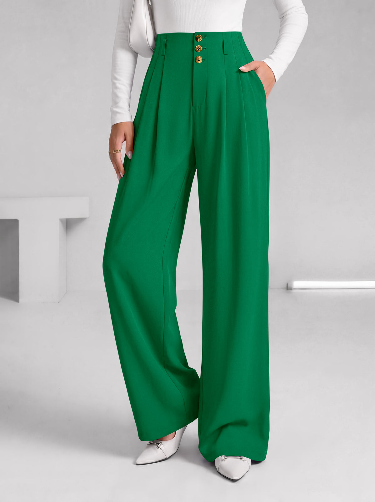 BTFBM Wide Leg Dress Pants Women Business Casual Outfits | Elastic High Waisted Palazzo Pants, Button Zip Up Closure, Pleated Office Work Trousers With Pockets, Fall Fashion 2026