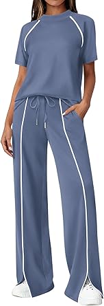 BTFBM Casual Two Piece Sets For Women Summer Outfits Solid Matching Sweatsuit Lounge Set Wide Leg Pants Workout