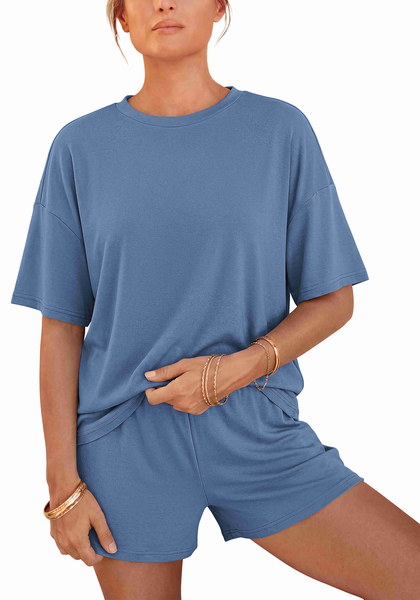 BTFBM Two Piece Sets For Women Summer Outfits Short Sleeve Tops Lounge Shorts Sets Oversized Matching Sets Pockets 2026