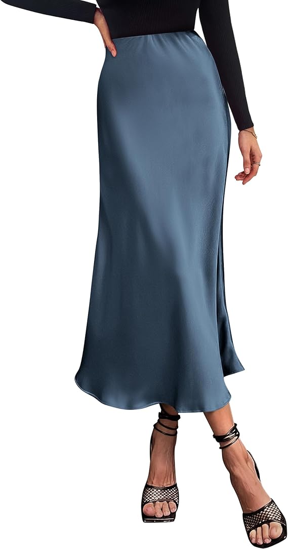 BTFBM 2026 Womens Spring Summer Long Satin Skirt Silk Elegant High Waist Cocktail Party Wedding Flowy A-Line Midi Skirts