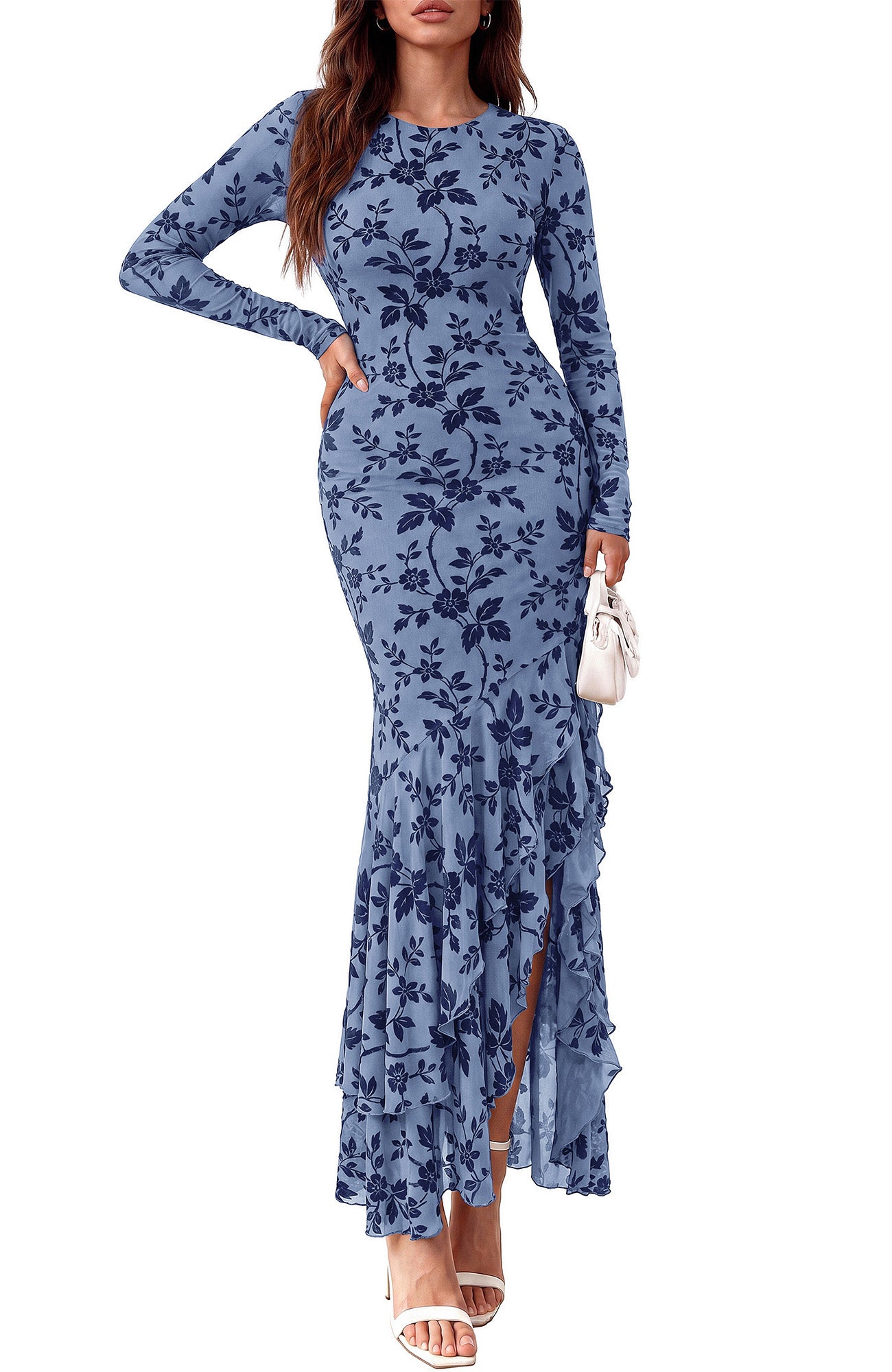 BTFBM Fall Dresses for Women 2026 Long Sleeve Cocktail Dress | Crew Neck,Split Side,Bodycon,Floral,Wedding Guest Dresses,Homecoming,Party,Prom,Brides,Beach Vacation Clothes