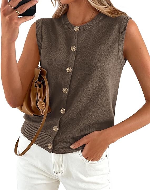 BTFBM Sweater Vest Women Casual Crewneck Button Down Knit Sleeveless Cardigan 2026 Spring Clothes Summer Vests Tops
