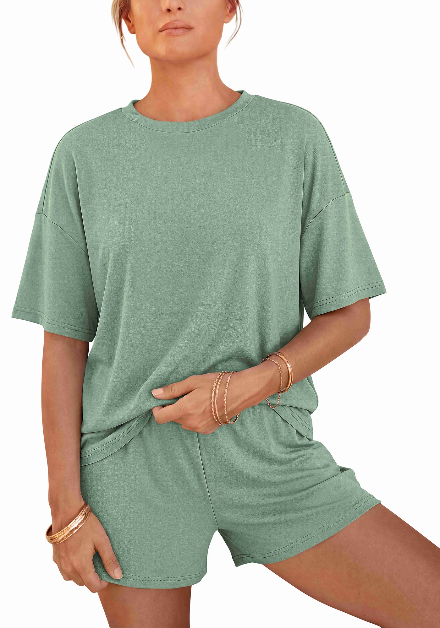 BTFBM Two Piece Sets For Women Summer Outfits Short Sleeve Tops Lounge Shorts Sets Oversized Matching Sets Pockets 2026