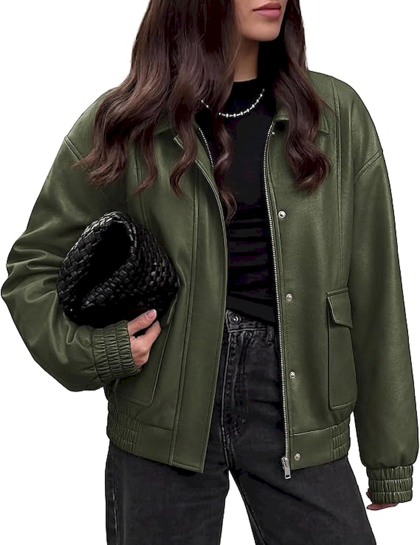 BTFBM Faux Leather Jacket Women Fall Clothes 2026   | Long Sleeve, Bomber Jackets, Snaps, Pockets, Oversized, Zip Up Motorcycle Outerwear, Airport, Going Out Outfits, Winter Coat