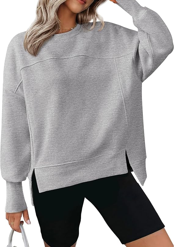 BTFBM Sweatshirt for Women Crewneck Long Sleeve Side Slit Tops  Fleece Pullover, Asymmetrical Hem, Elastic Cuffs, Drop Shoulder, Casual Workout, Cozy Fall Fashion Clothing, Winter Outfits
