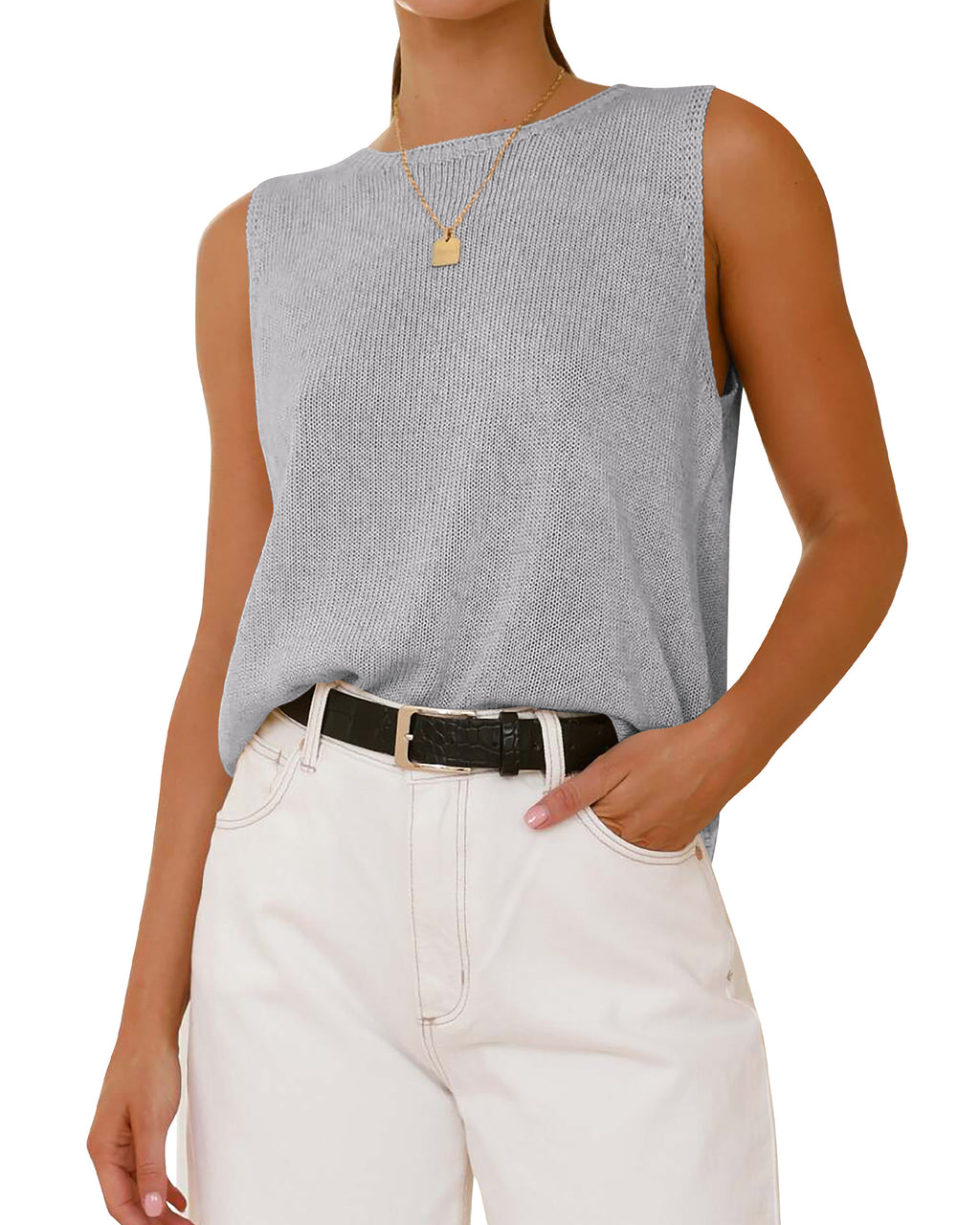 BTFBM Sleeveless Sweater Tops for Women 2026 Crew Neck Lightweight Casual Loose Tank Summer Outfits Fashion Clothing