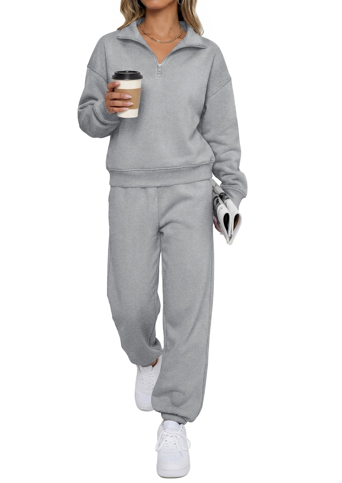 BTFBM Womens 2 Piece Outfits Sweatsuit Fleece Lounge Sets  | Quarter Zip Pullover Sweatshirt,Baggy Jogger Sweatpants,2026 Fall Fashion Clothing,Airport Travel Matching Sweat Set