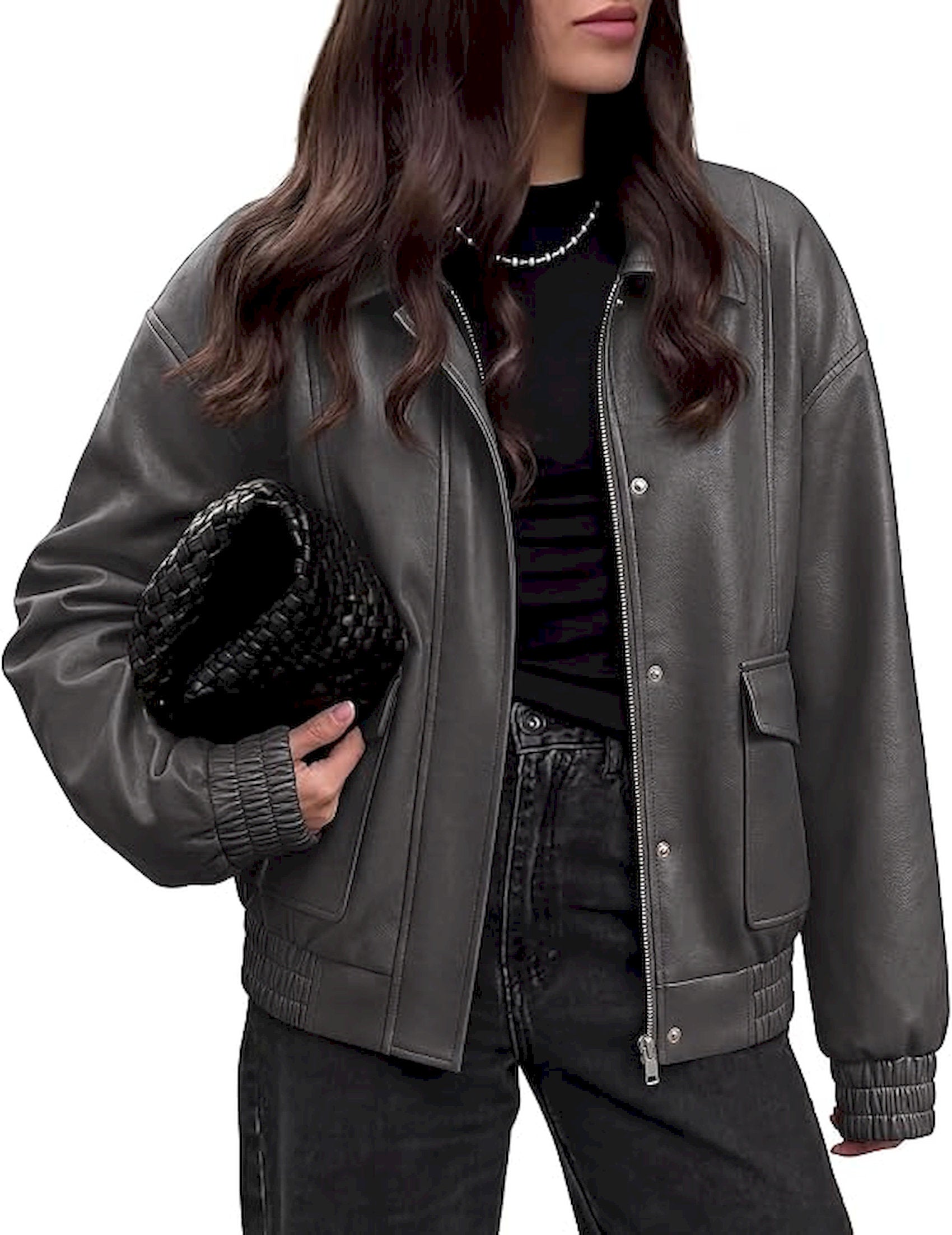 BTFBM Faux Leather Jacket Women Fall Clothes 2026   | Long Sleeve, Bomber Jackets, Snaps, Pockets, Oversized, Zip Up Motorcycle Outerwear, Airport, Going Out Outfits, Winter Coat