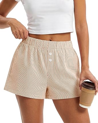 BTFBM Striped Boxer Shorts for Women 2025 Summer Y2k Vacation Beach Bottoms Lounge Sleep Pj Pajama Shorts Spring Clothes