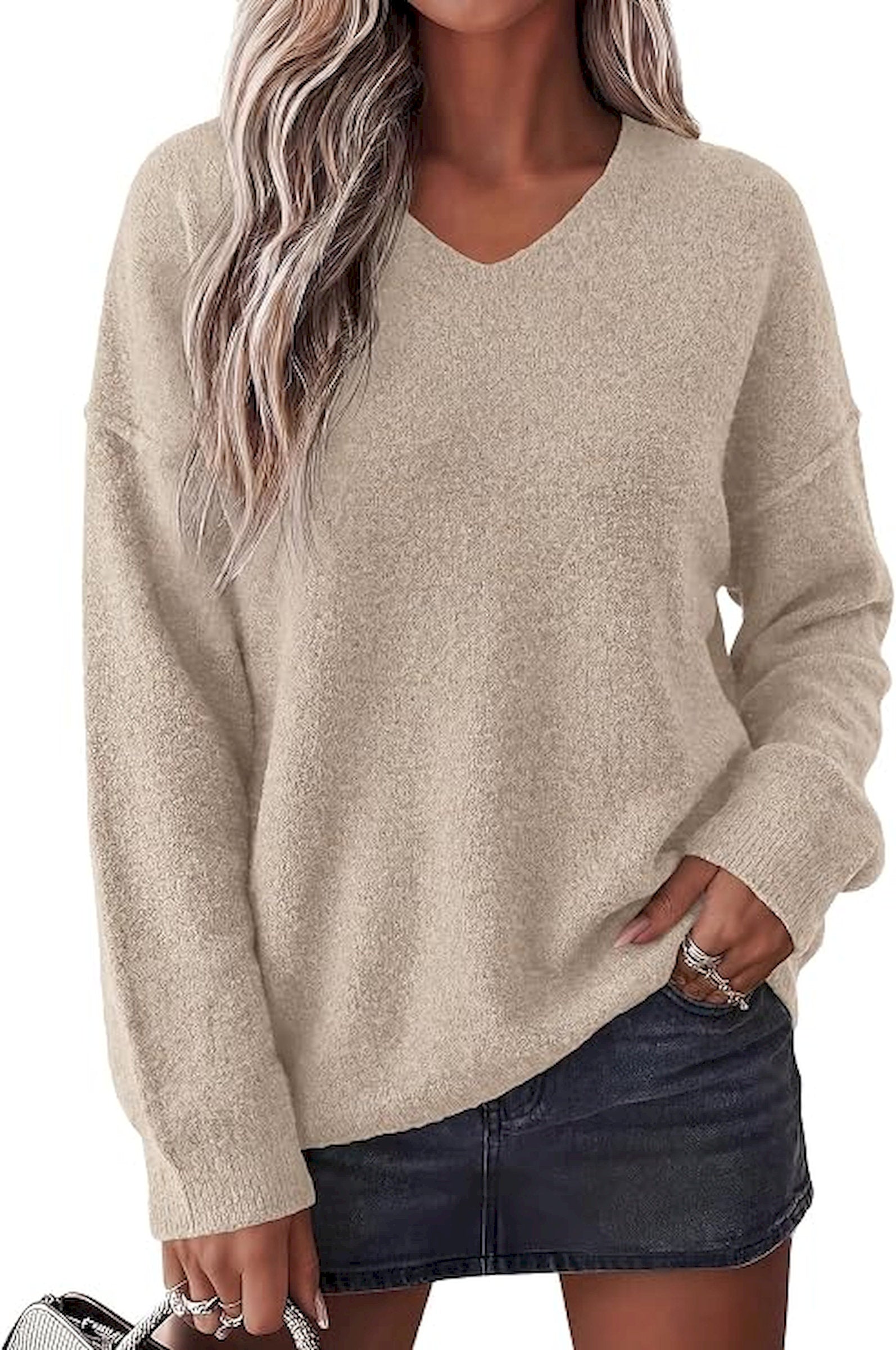 BTFBM Women's Loose Knitted Casual Sweaters | V Neck,Long Sleeve Sweater,Slouchy Pullover Tops,Fall Winter Clothes 2026