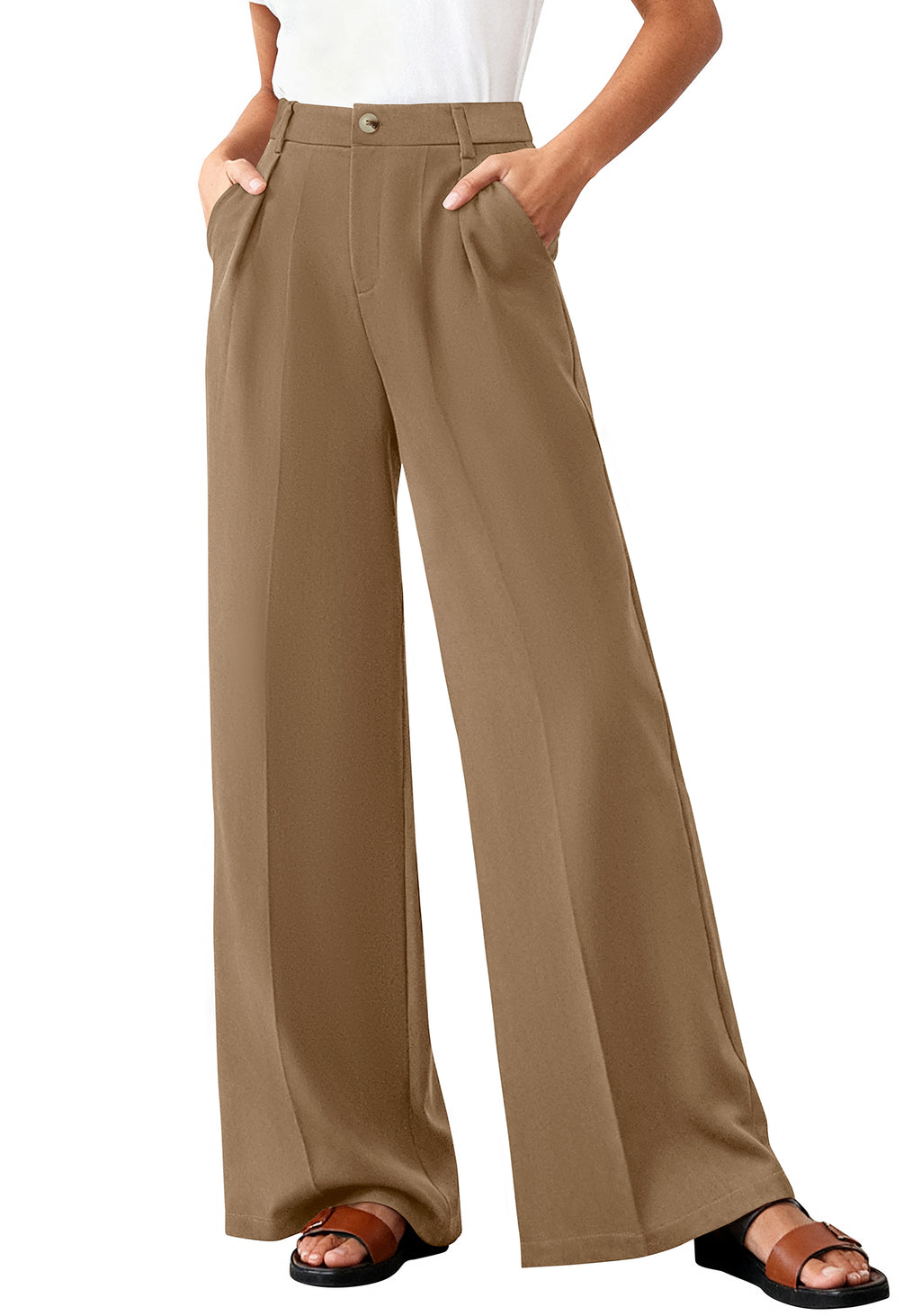 BTFBM Wide Leg Pants Woman 2026 High Waisted Button Business Casual Dressy Trousers Office Work Palazzo Pants Pockets