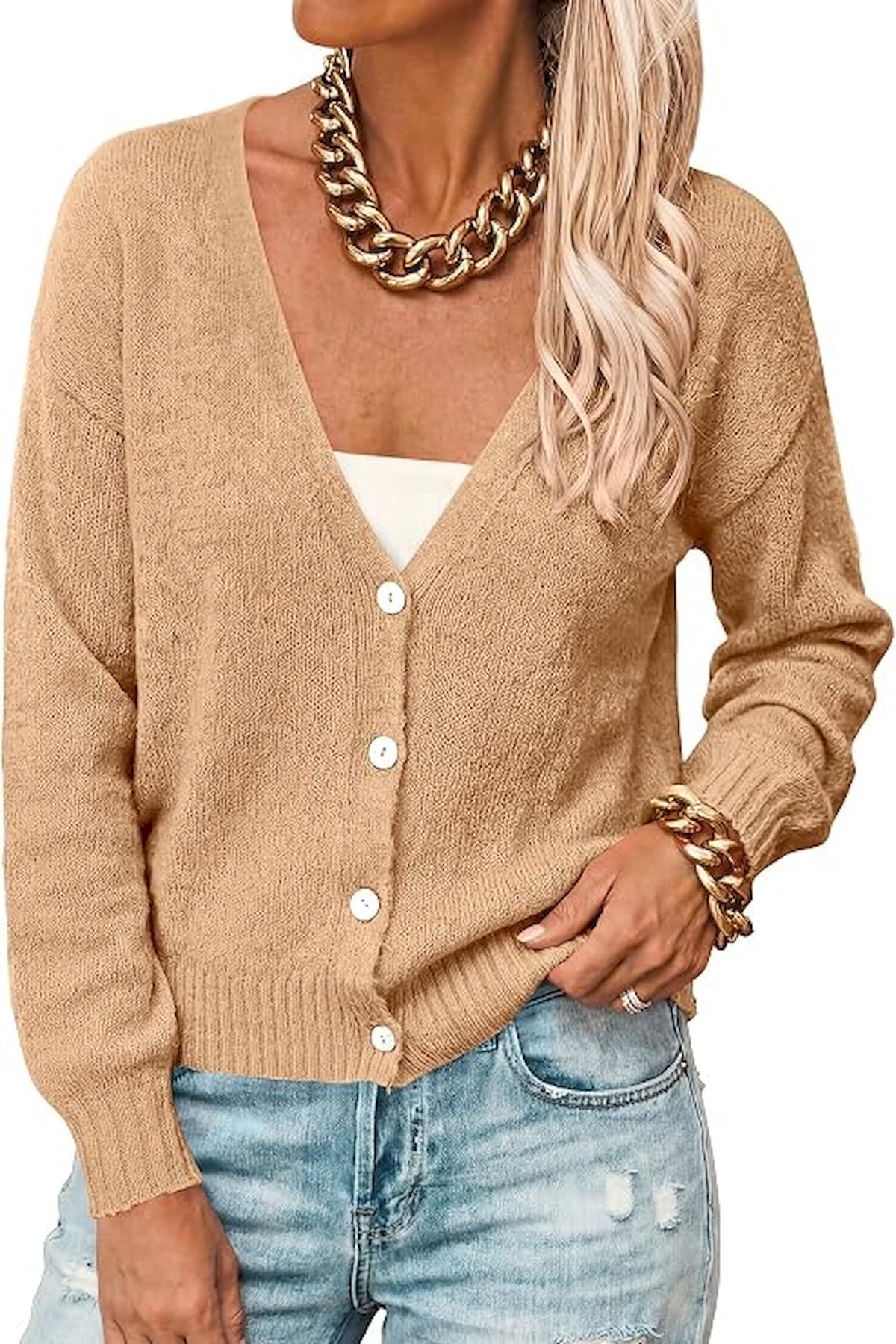 BTFBM V Neck Cardigan Sweaters for Women 2026 Fall | Long Sleeve Knit Sweater, Button Down Shrug Tops, Open Front, Lightweight Cardigans, Business Casual Outfits, Winter Clothing