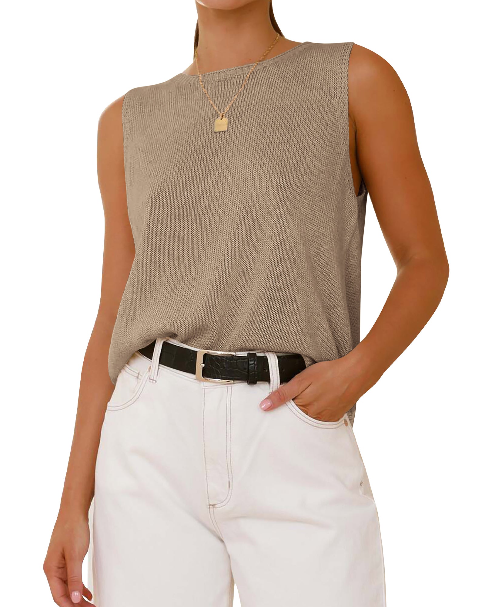 BTFBM Sleeveless Sweater Tops for Women 2026 Crew Neck Lightweight Casual Loose Tank Summer Outfits Fashion Clothing