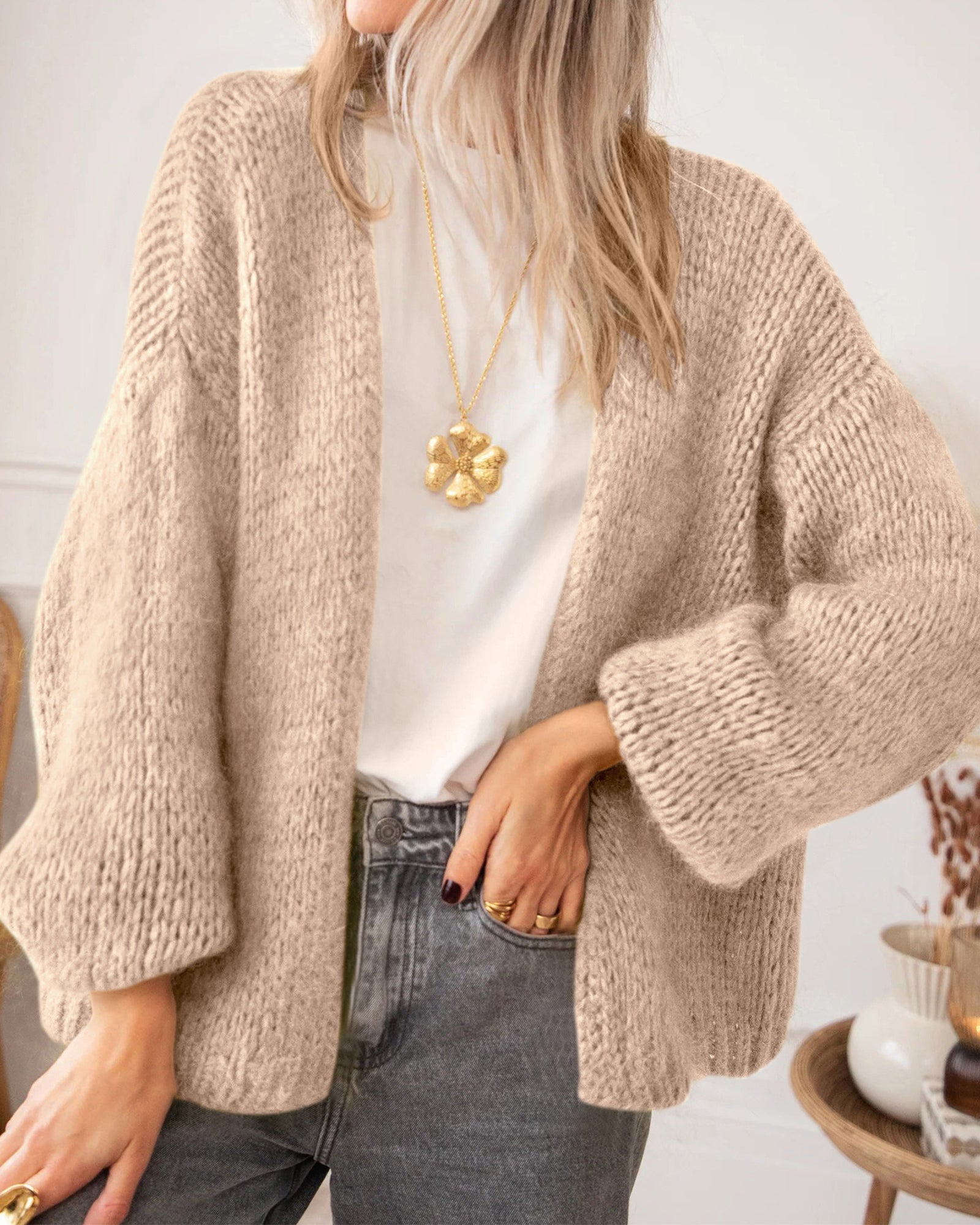 BTFBM Cardigan Sweaters for Women Fall Fashion Clothes 2026 | No Button No Pocket Design, Chunky Knit Open Front Cardigans, Ribbed Cuff Long Sleeve Sweater, Loose Winter Coat Clothing