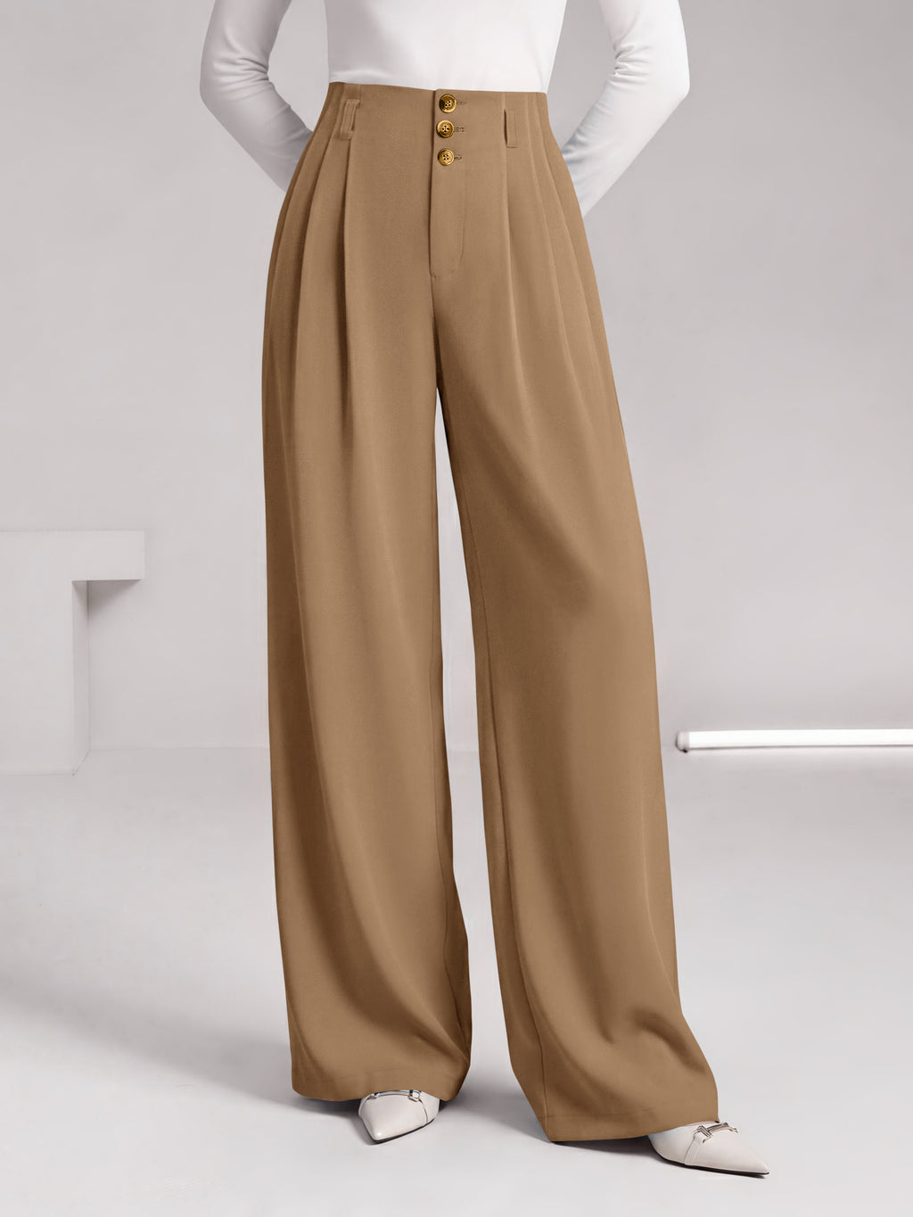 BTFBM Wide Leg Dress Pants Women Business Casual Outfits | Elastic High Waisted Palazzo Pants, Button Zip Up Closure, Pleated Office Work Trousers With Pockets, Fall Fashion 2026