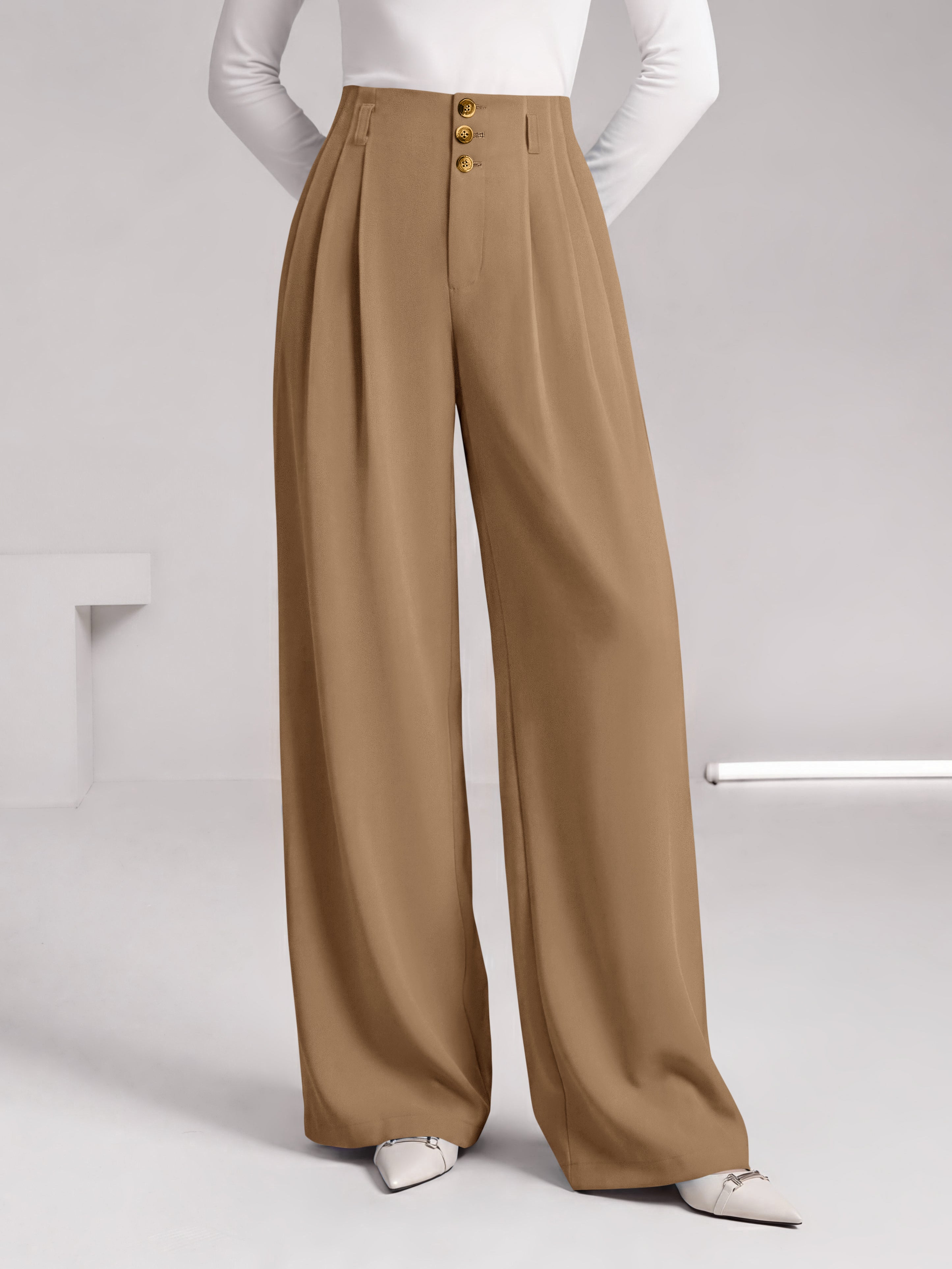 BTFBM Wide Leg Dress Pants Women Business Casual Outfits | Elastic High Waisted Palazzo Pants, Button Zip Up Closure, Pleated Office Work Trousers With Pockets, Fall Fashion 2026