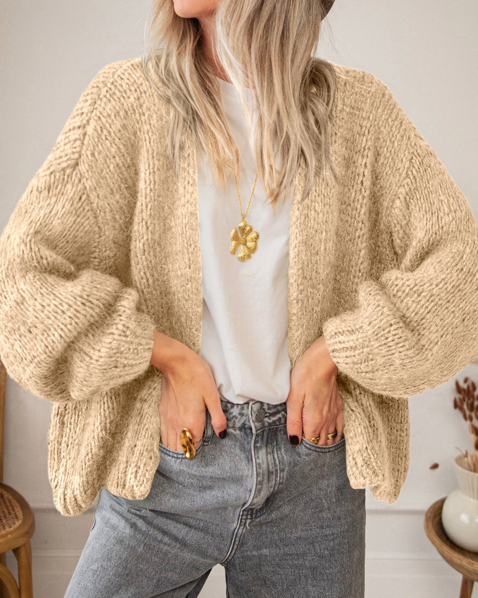 BTFBM Cardigan Sweaters for Women Fall Fashion Clothes 2026 | No Button No Pocket Design, Chunky Knit Open Front Cardigans, Ribbed Cuff Long Sleeve Sweater, Loose Winter Coat Clothing
