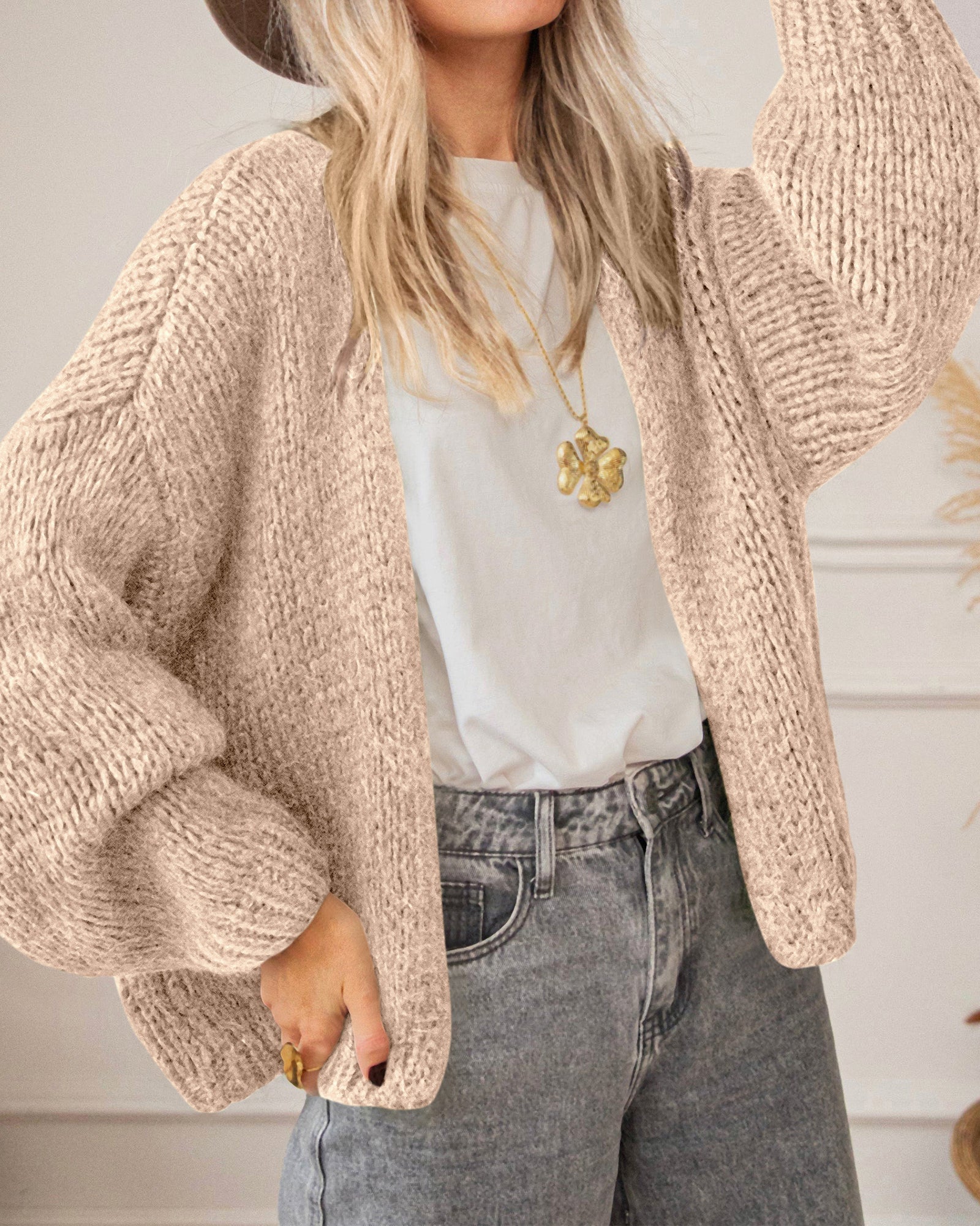 BTFBM Cardigan Sweaters for Women Fall Fashion Clothes 2026 | No Button No Pocket Design, Chunky Knit Open Front Cardigans, Ribbed Cuff Long Sleeve Sweater, Loose Winter Coat Clothing
