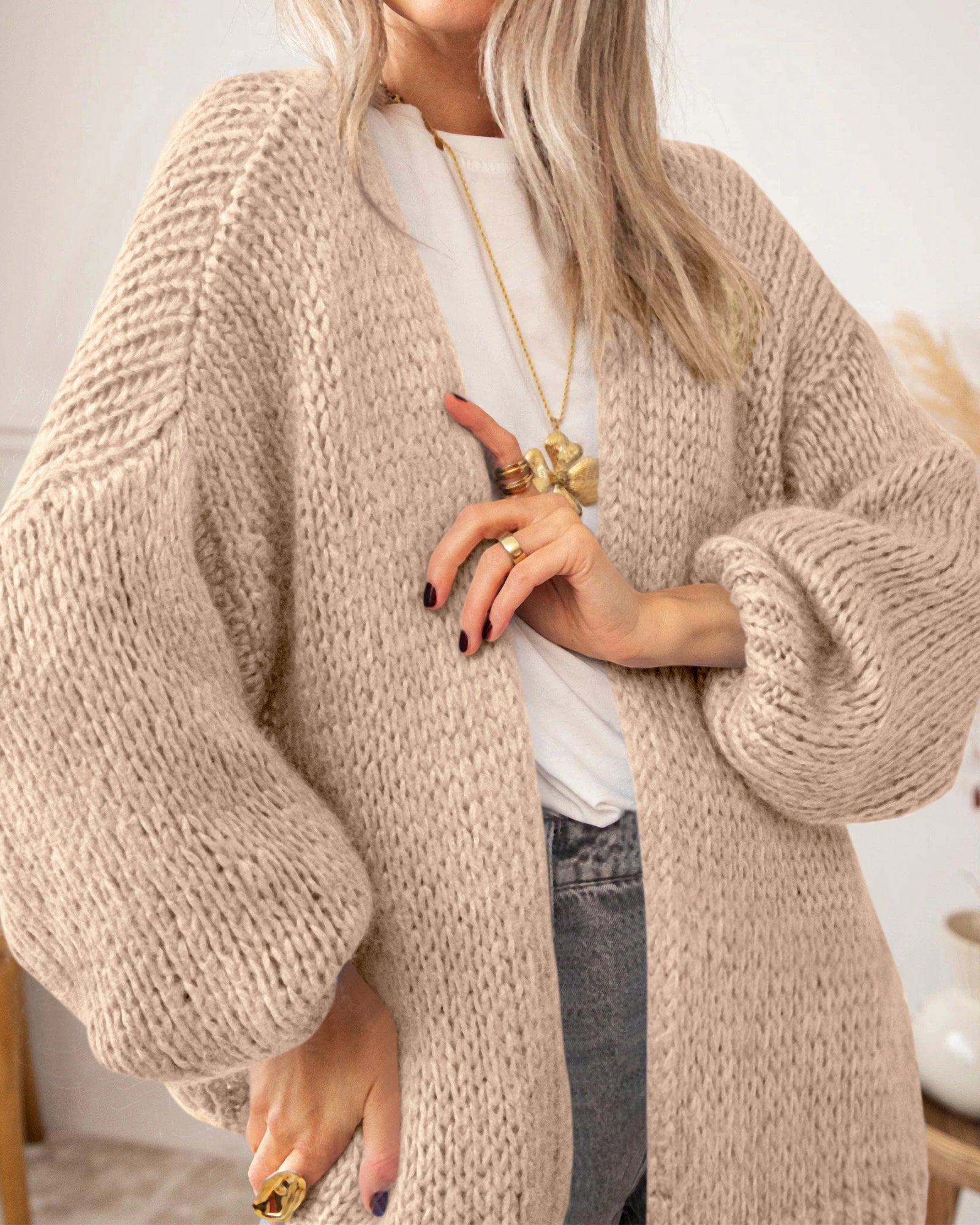 BTFBM Cardigan Sweaters for Women Fall Fashion Clothes 2026 | No Button No Pocket Design, Chunky Knit Open Front Cardigans, Ribbed Cuff Long Sleeve Sweater, Loose Winter Coat Clothing