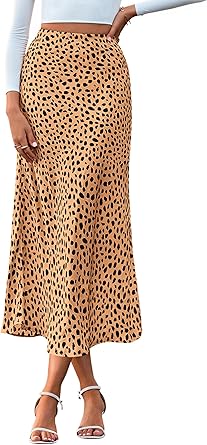 BTFBM Satin Skirts for Women 2025 Fall Winter High Waisted A-Line Leopard Print Floral Cocktail Wedding Silk Midi Skirt