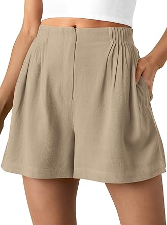BTFBM Womens Shorts Casual 2026 Spring Summer Elastic High Waisted Pleated Cotton Shorts Beach Vacation Outfits Pockets