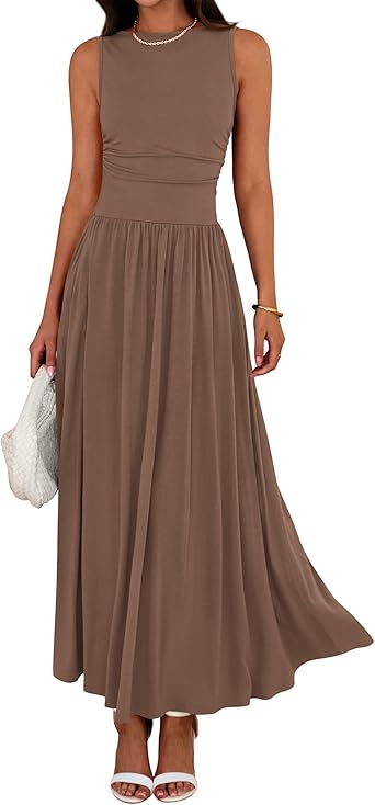 BTFBM Summer Maxi Dresses for Women 2026 Spring Sleeveless Casual Ruched High Waisted Long Sundress Flowy Beach Dress