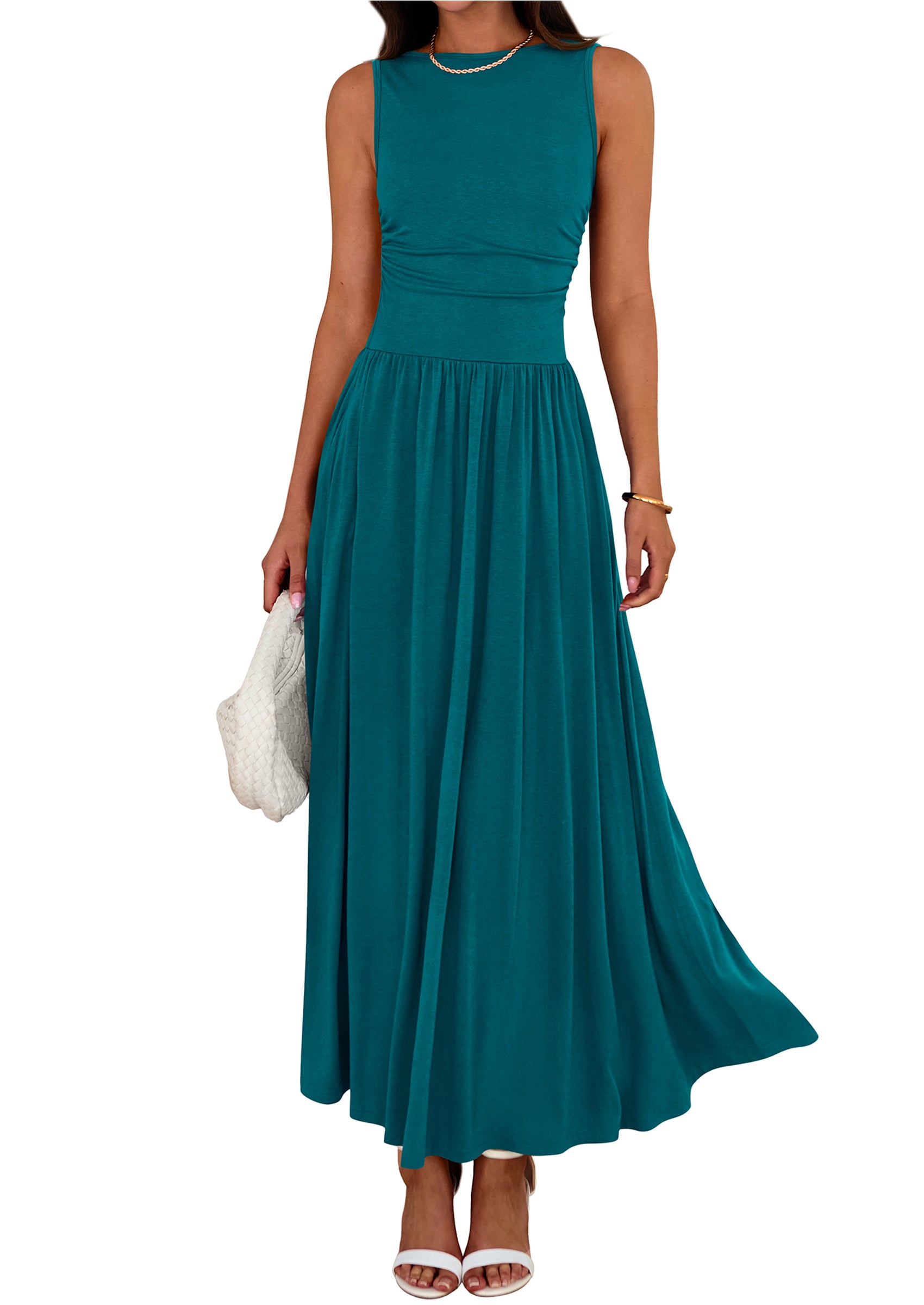 BTFBM Summer Maxi Dresses for Women 2026 Spring Sleeveless Casual Ruched High Waisted Long Sundress Flowy Beach Dress
