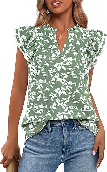 BTFBM Womens Tops Dressy Casual 2026 Spring Summer Shirts Boho Floral V Neck Ruffle Cap Sleeve Business Work Blouses