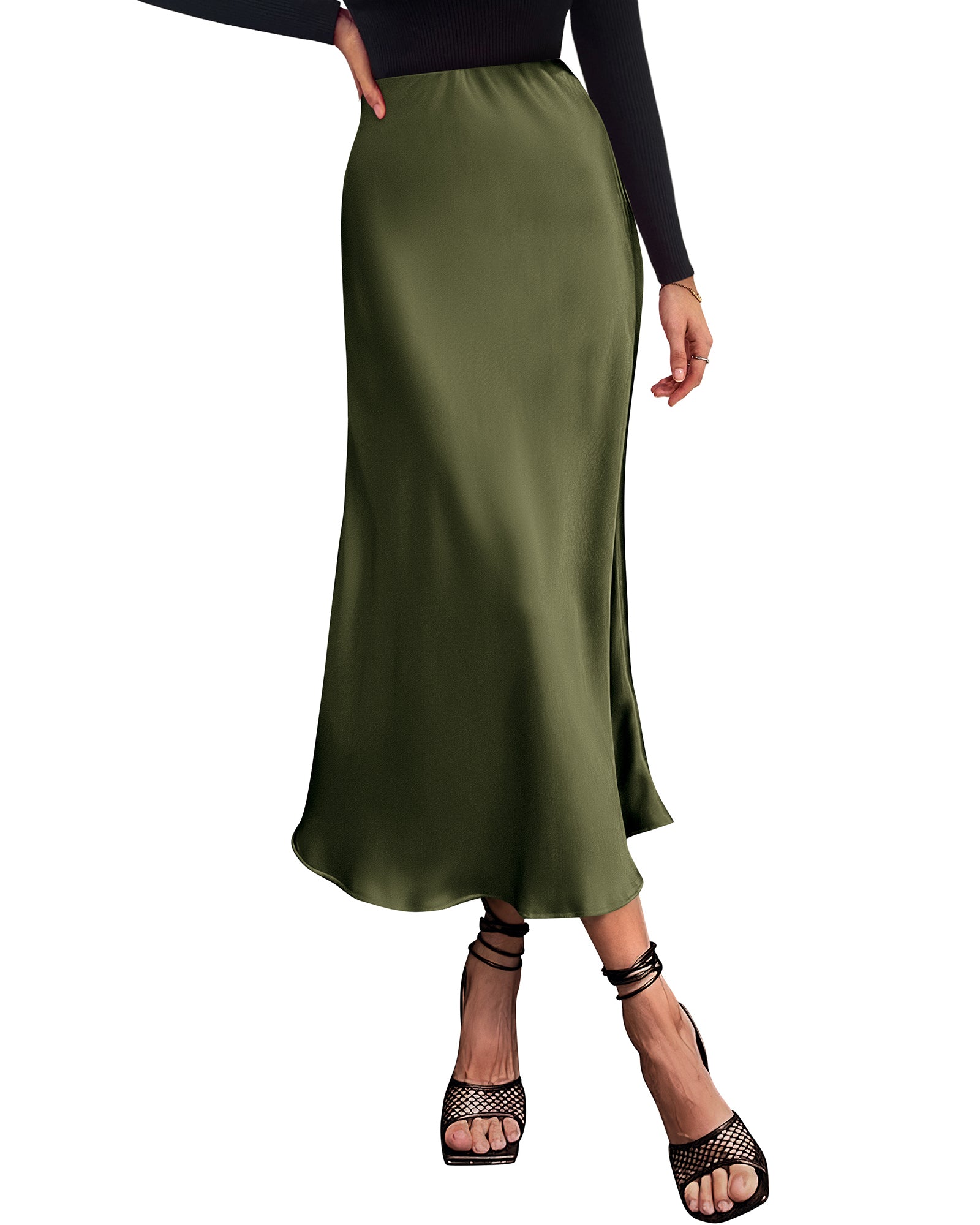 BTFBM 2026 Womens Spring Summer Long Satin Skirt Silk Elegant High Waist Cocktail Party Wedding Flowy A-Line Midi Skirts