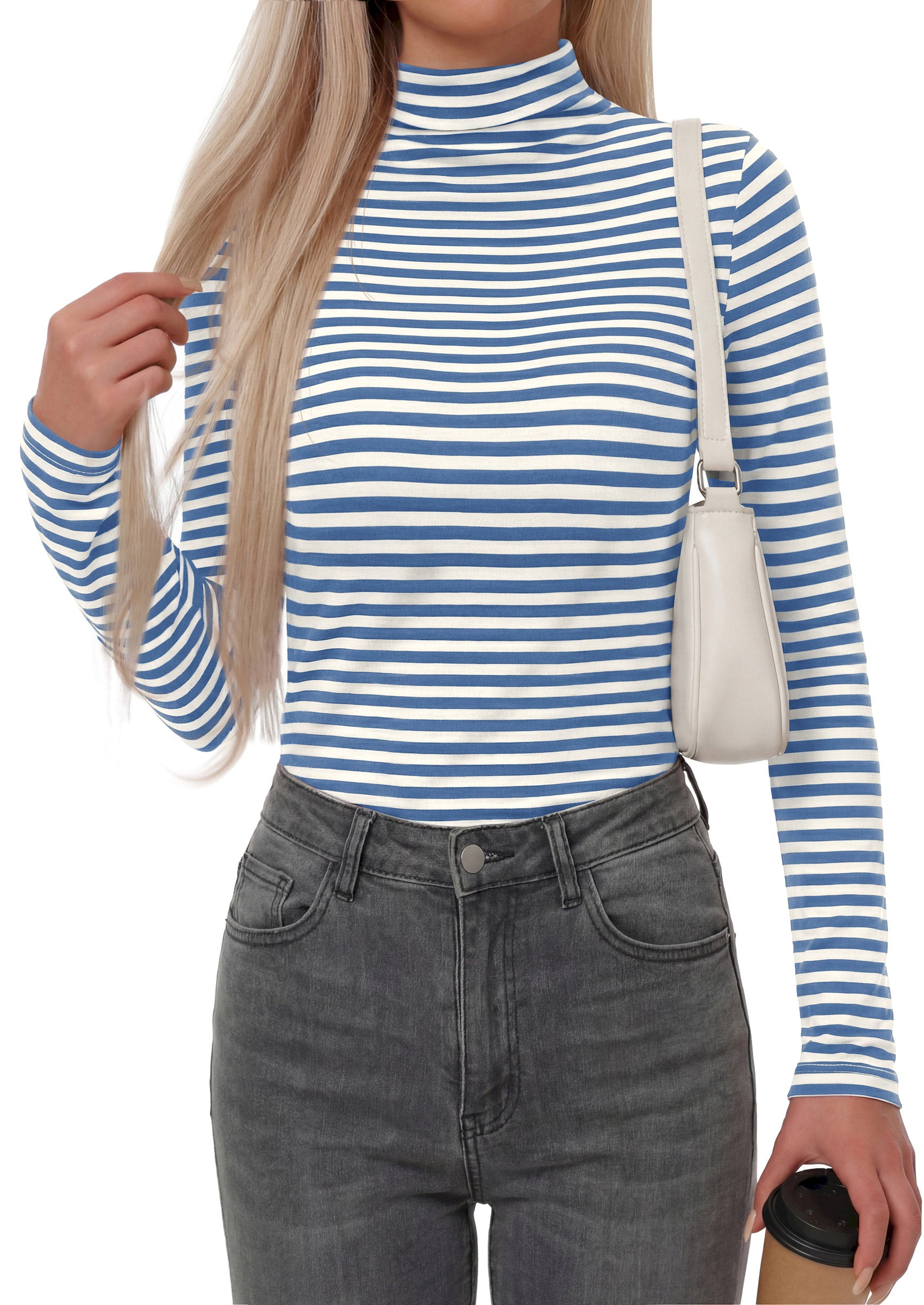 BTFBM Long Sleeve Shirts For Women Turtleneck Striped Shirt Lightweight Basic Thermal Underwear Tops 2026 Fall Fashion