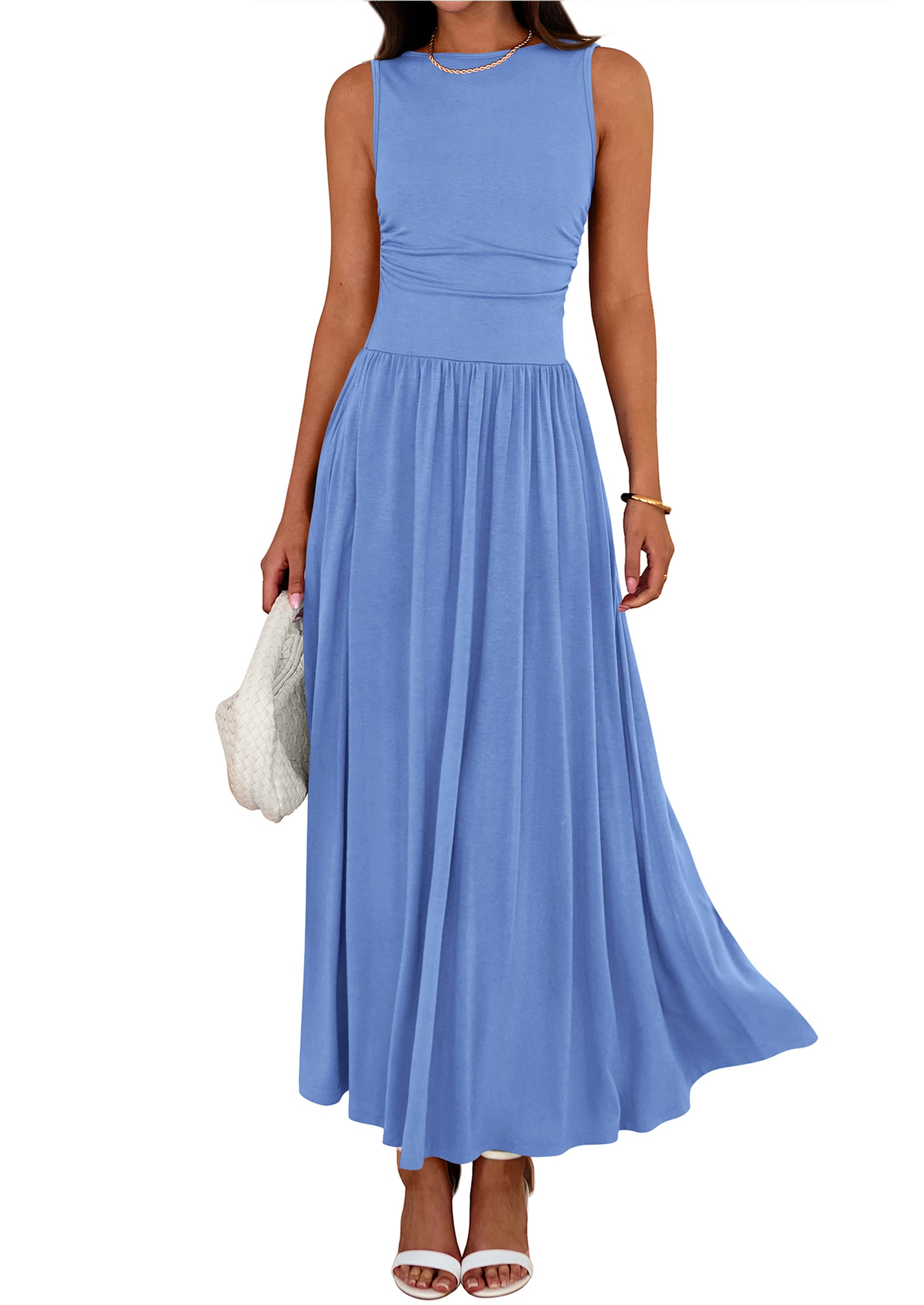BTFBM Summer Maxi Dresses for Women 2026 Spring Sleeveless Casual Ruched High Waisted Long Sundress Flowy Beach Dress
