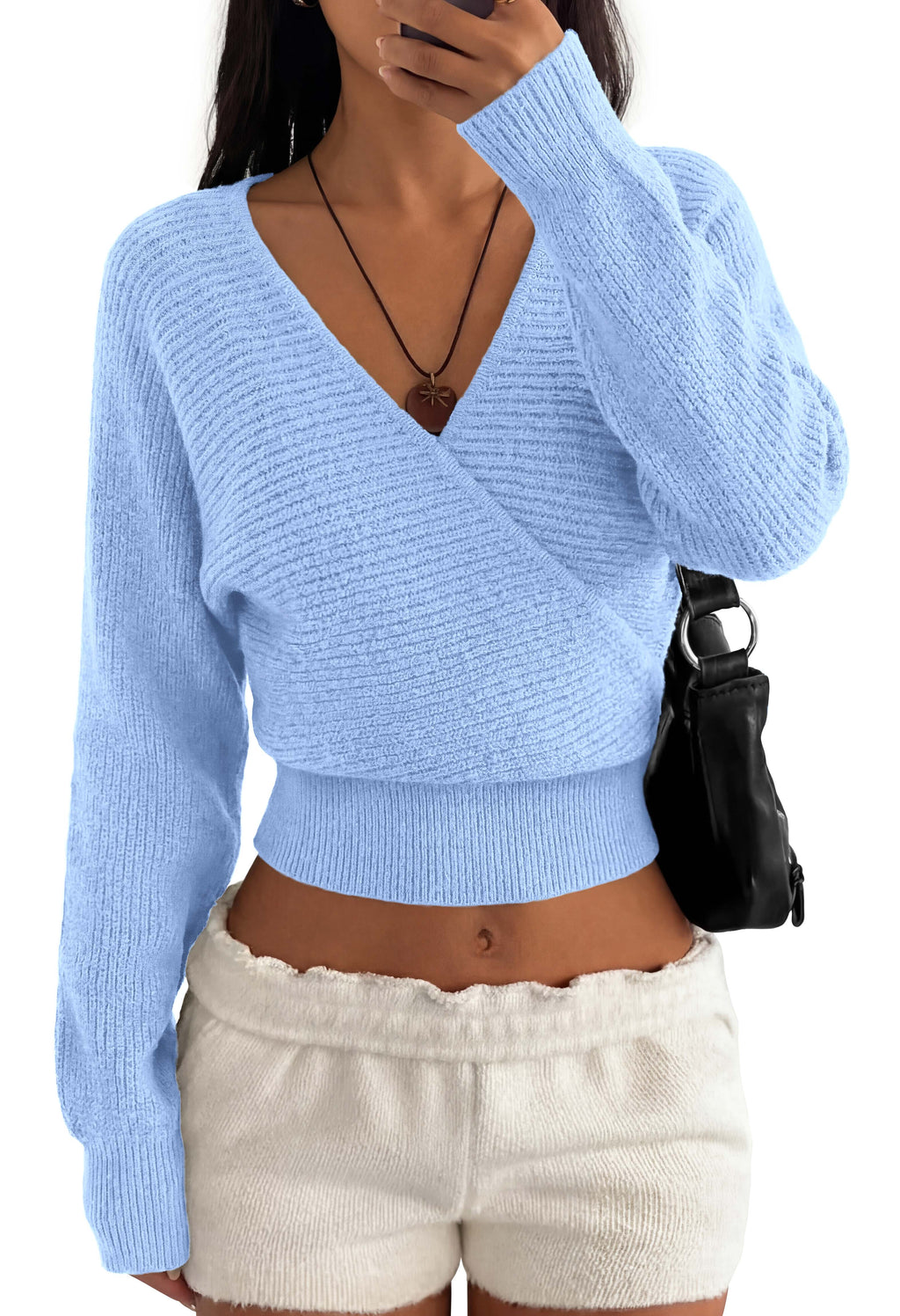 BTFBM Wrap Cross Ribbed Knit Cropped Sweaters for Women 2026 | V Neck Cozy Sweater With Safe Snap,Long Sleeve Fall Clothes Winter Clothing,Holiday Outfits Christmas Thanksgiving Halloween