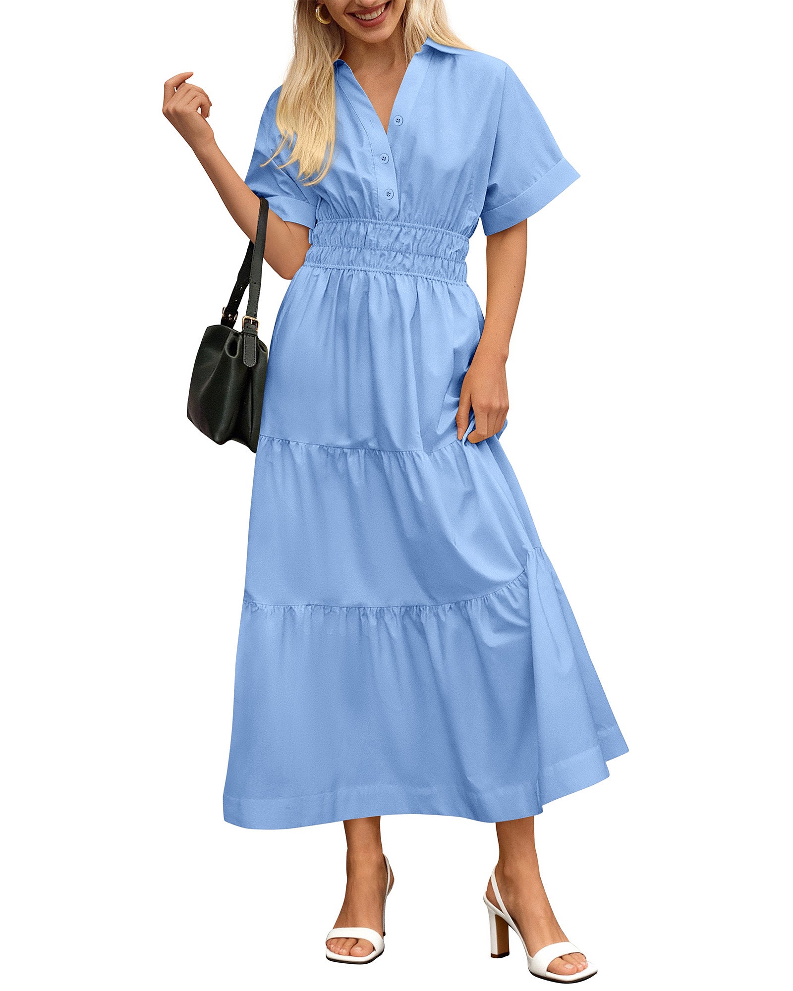 BTFBM Wedding Guest Dresses for Women Beach Fashion Casual Short Sleeve V Neck Solid Spring Summer Boho Maxi Dress