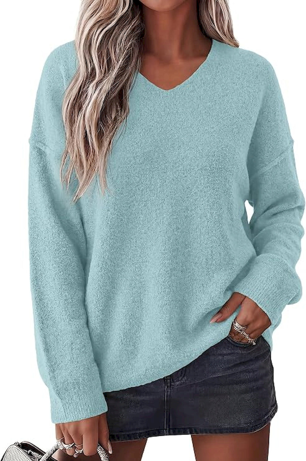 BTFBM Women's Loose Knitted Casual Sweaters | V Neck,Long Sleeve Sweater,Slouchy Pullover Tops,Fall Winter Clothes 2026