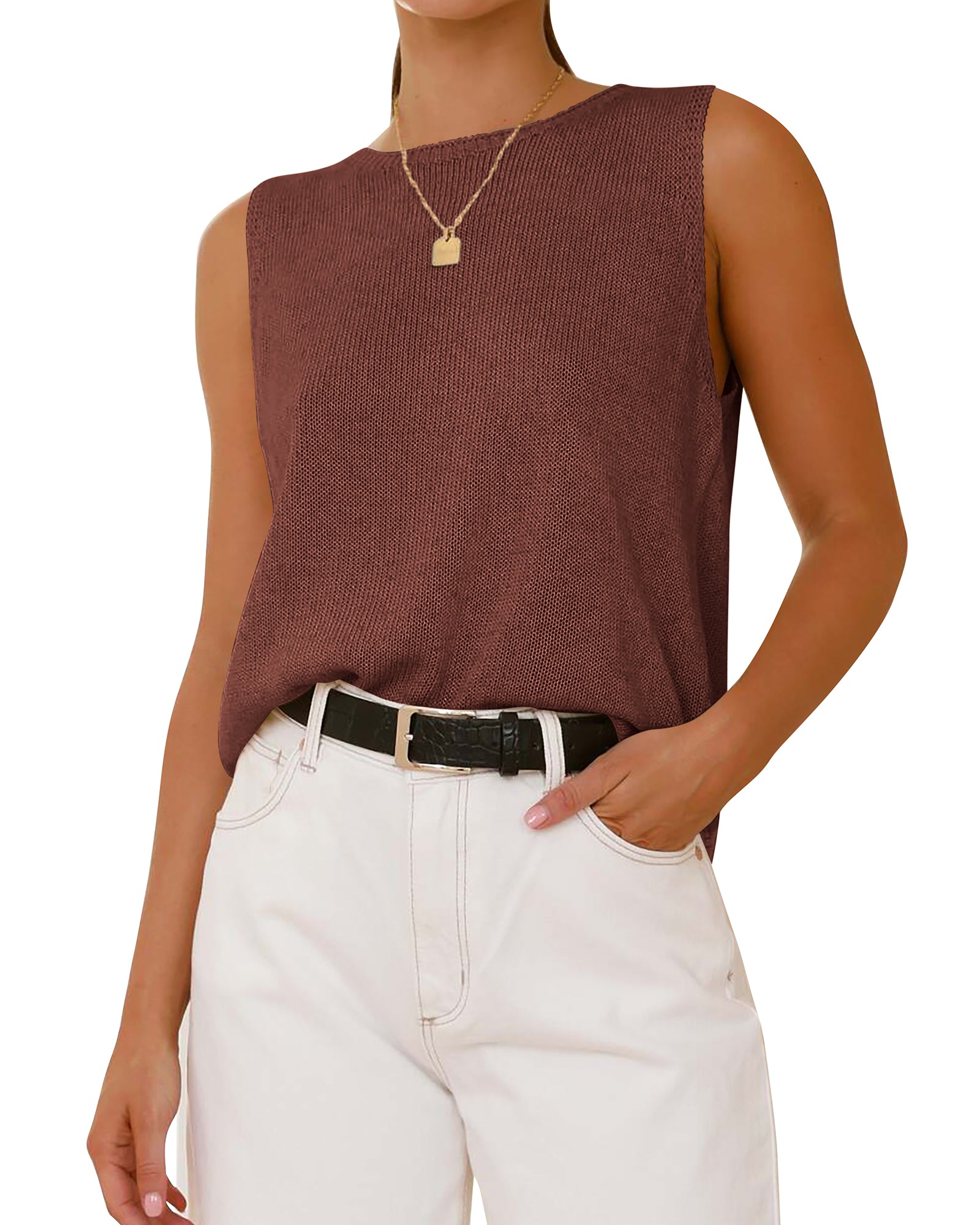 BTFBM Sleeveless Sweater Tops for Women 2026 Crew Neck Lightweight Casual Loose Tank Summer Outfits Fashion Clothing