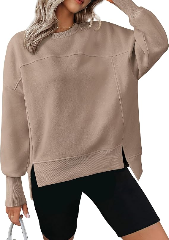 BTFBM Sweatshirt for Women Crewneck Long Sleeve Side Slit Tops  Fleece Pullover, Asymmetrical Hem, Elastic Cuffs, Drop Shoulder, Casual Workout, Cozy Fall Fashion Clothing, Winter Outfits