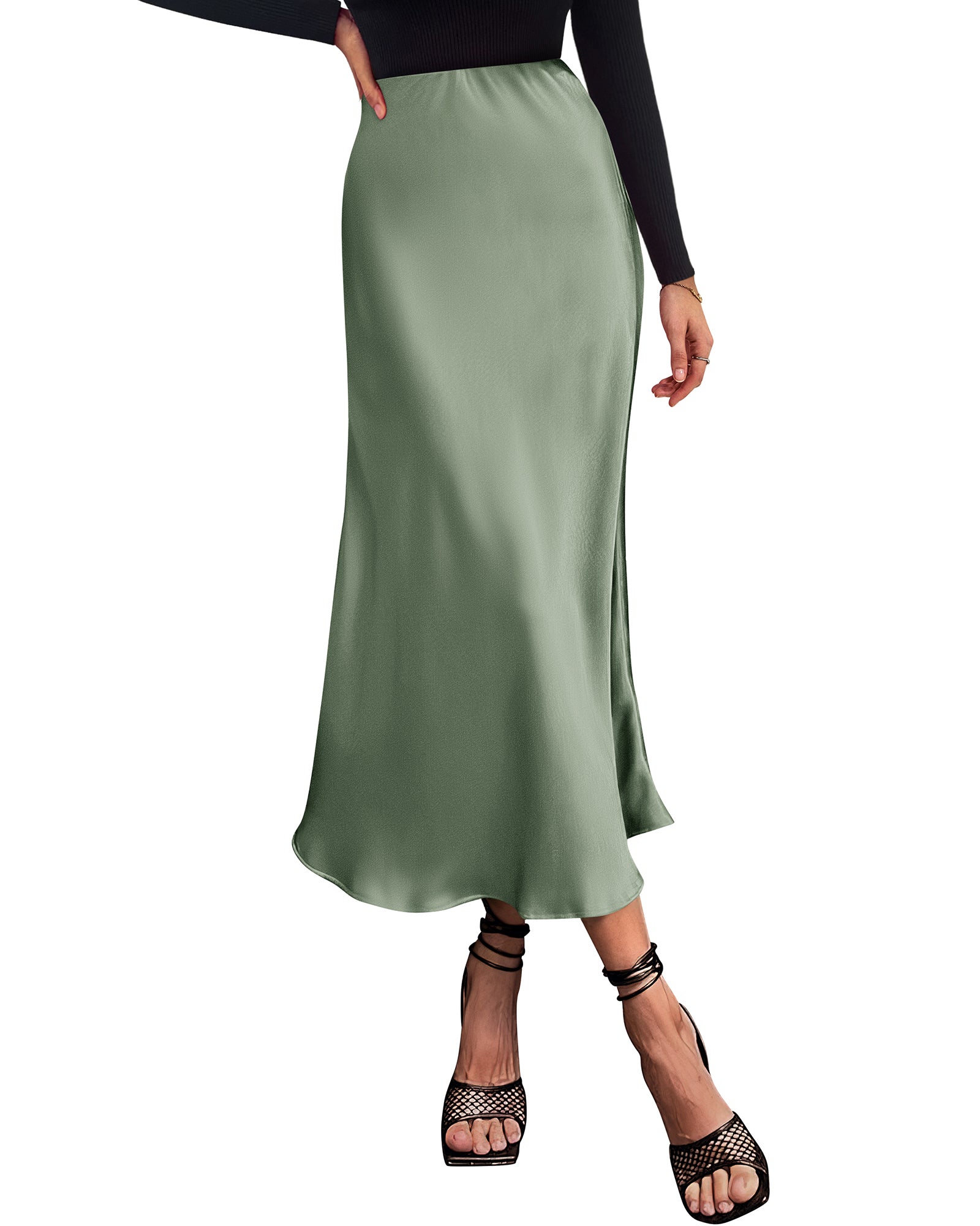 BTFBM 2026 Womens Spring Summer Long Satin Skirt Silk Elegant High Waist Cocktail Party Wedding Flowy A-Line Midi Skirts